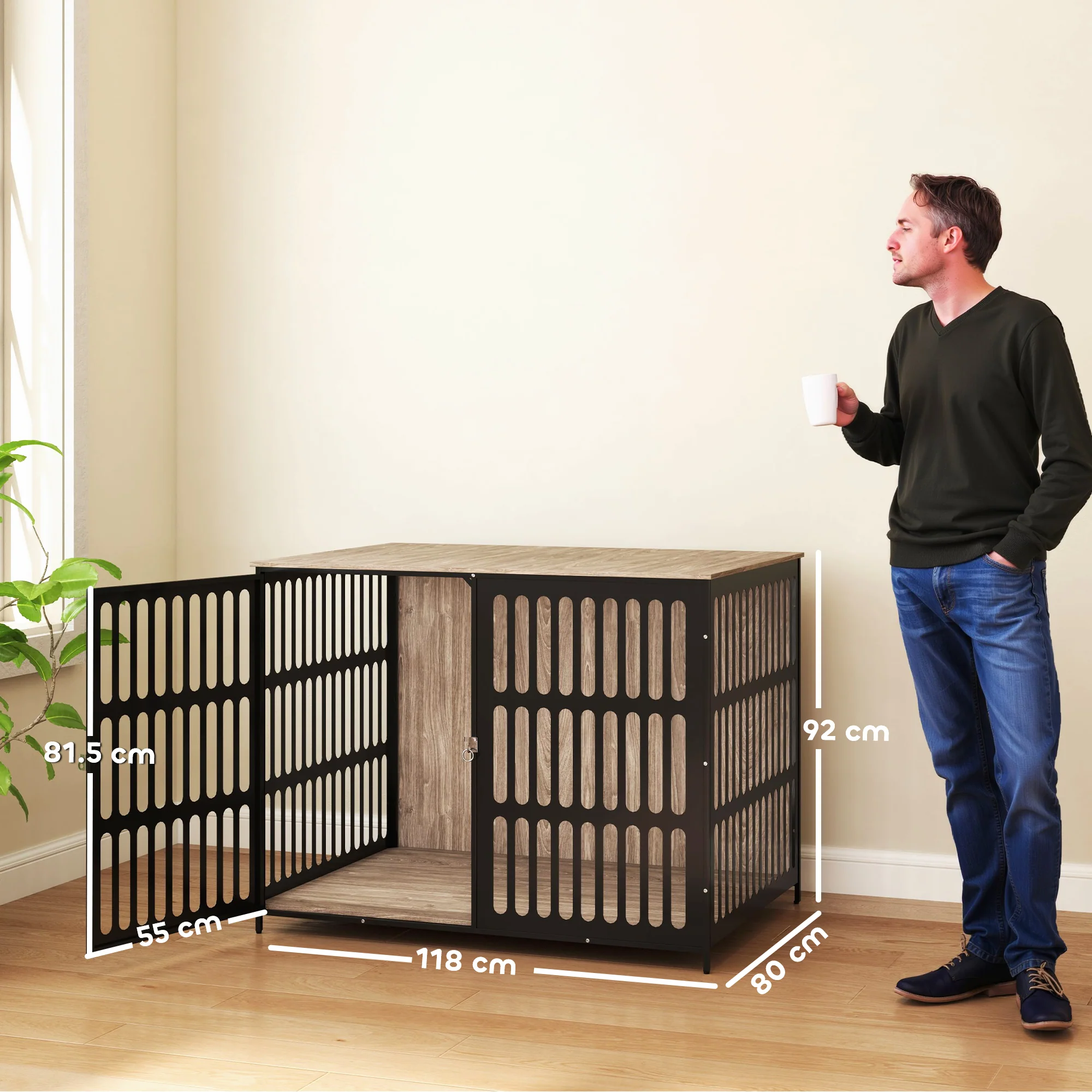 PawHut Dog Crate Furniture With Anti-Chew Resistant Mesh For Dogs - Walnut Brown - Image 23
