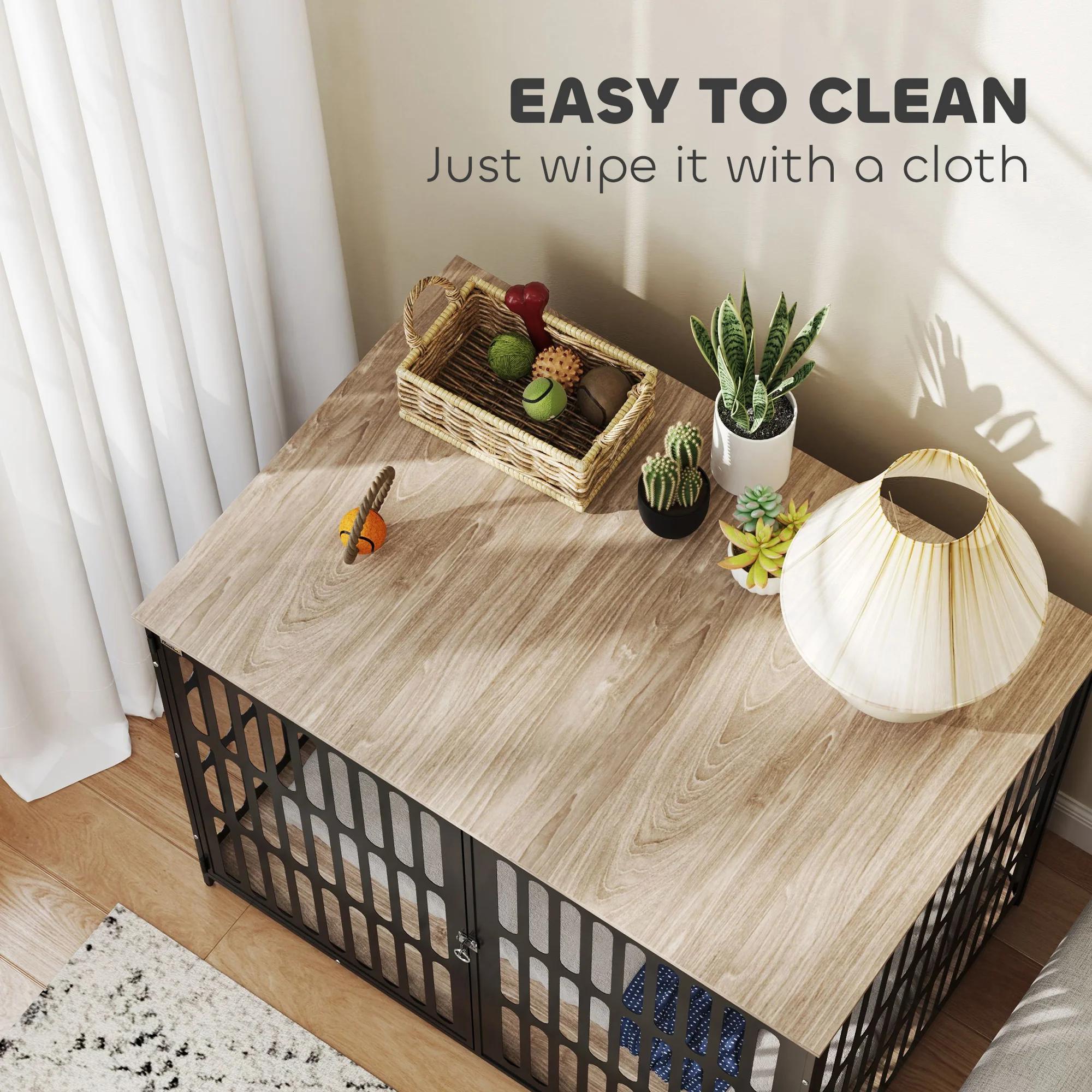PawHut Dog Crate Furniture With Anti-Chew Resistant Mesh For Dogs - Walnut Brown - Image 25