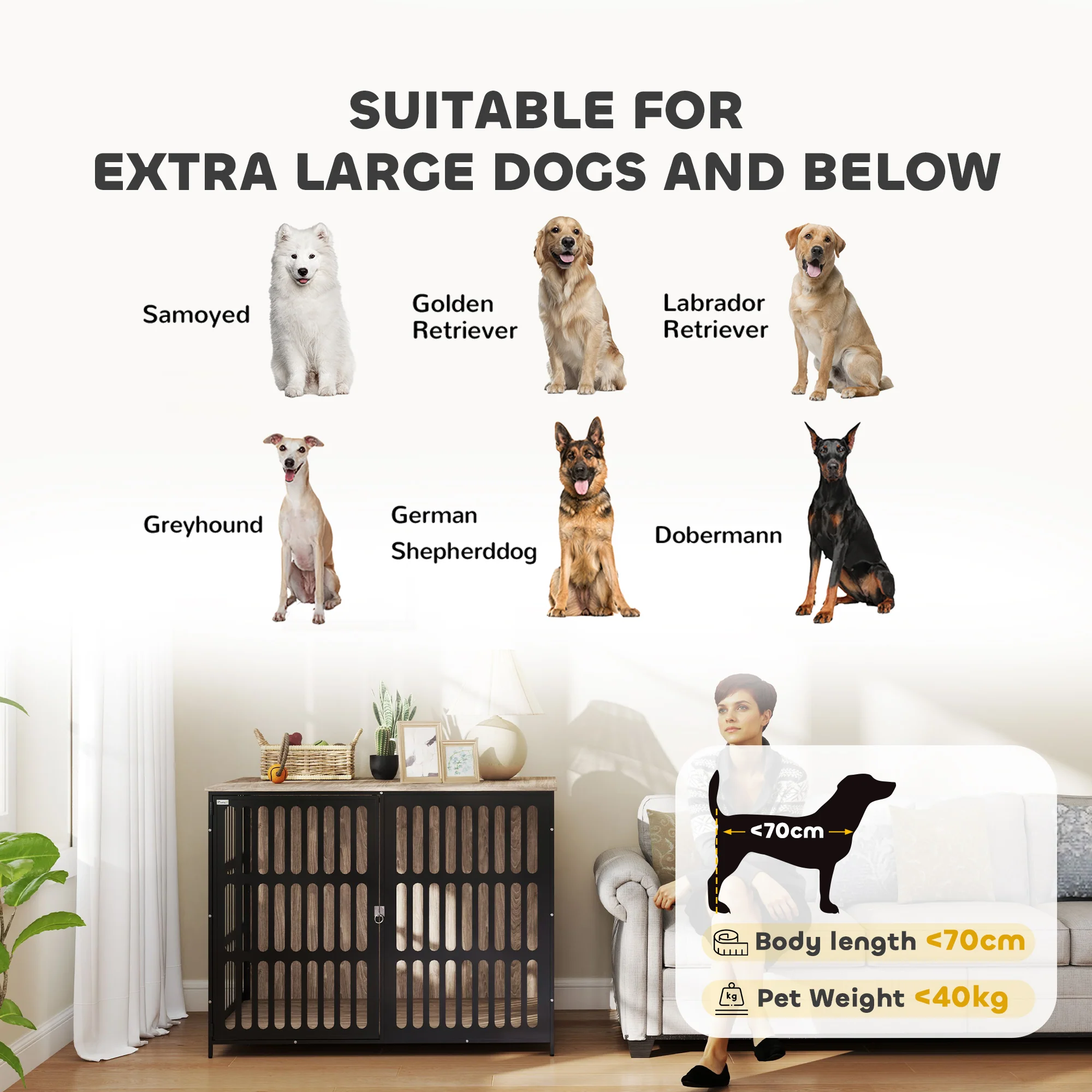 PawHut Dog Crate Furniture With Anti-Chew Resistant Mesh For Dogs - Walnut Brown - Image 26