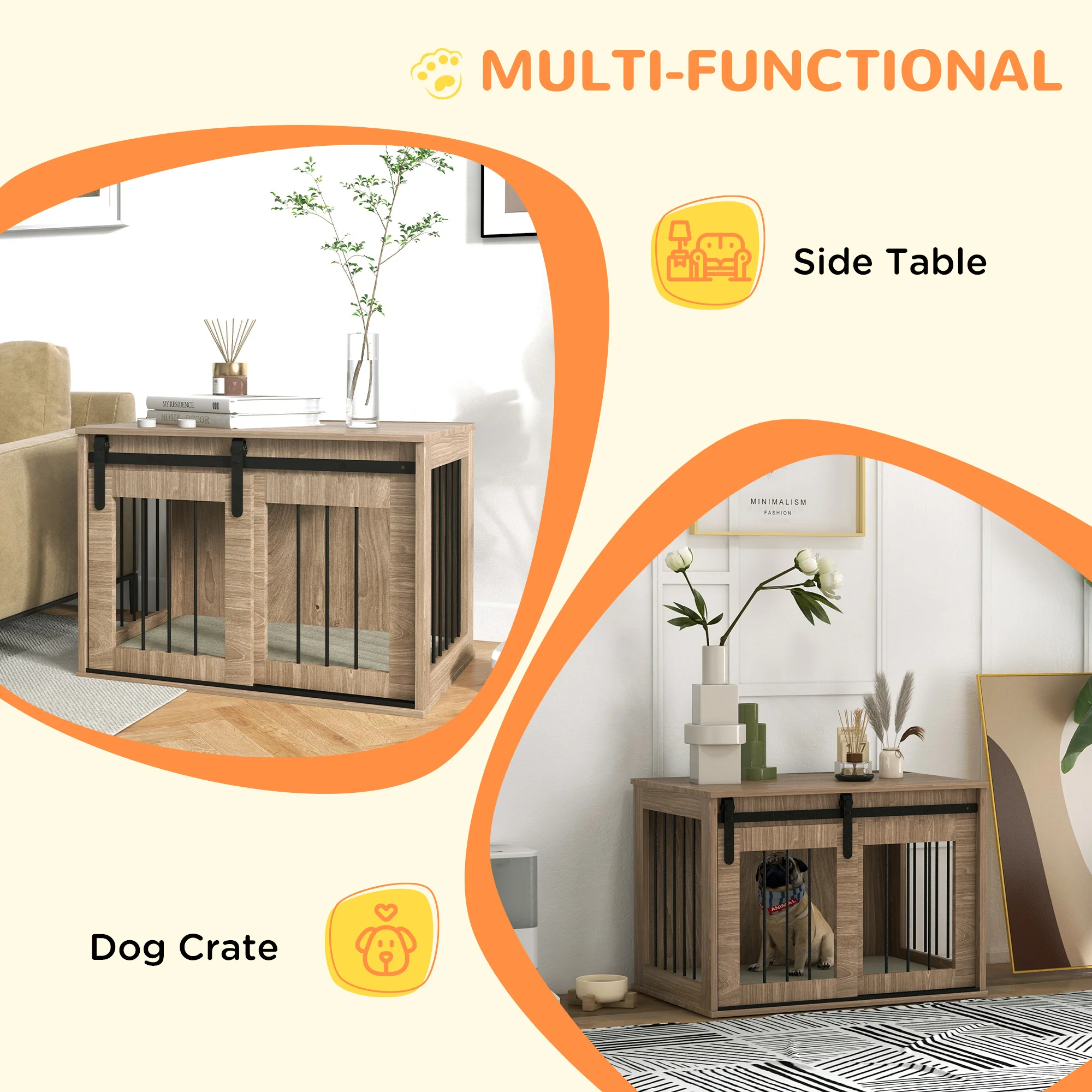 PawHut Dog Crate Furniture with Removable Cushion, for Medium Dogs - Brown - Image 4