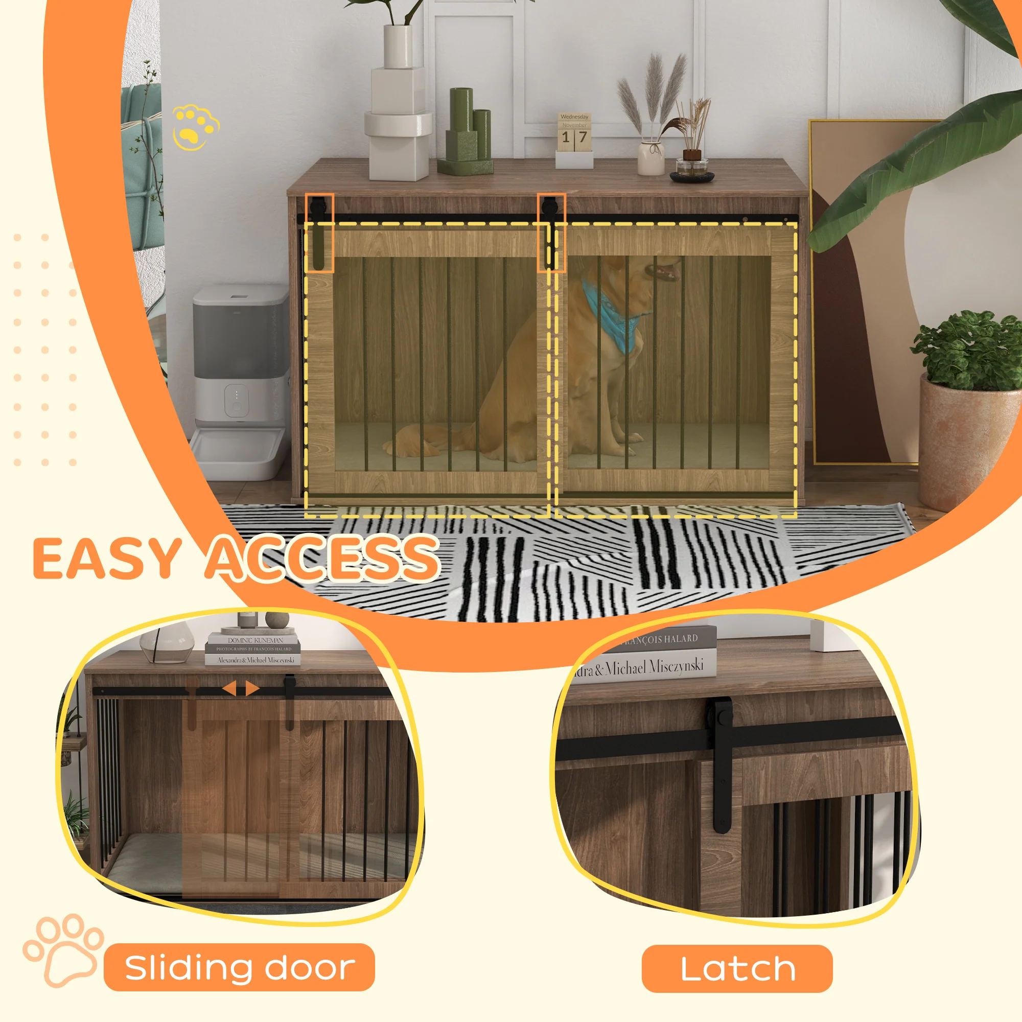 PawHut Dog Crate Furniture with Removable Cushion for XL Dogs - Brown - Image 6