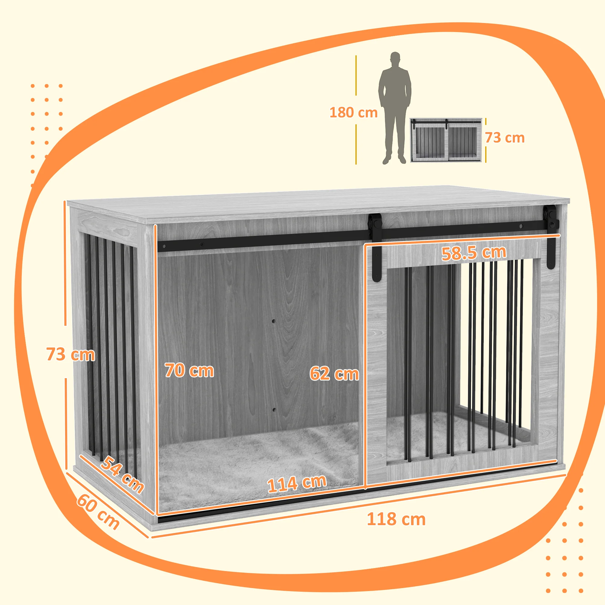 PawHut Dog Crate Furniture with Removable Cushion for XL-sized Dogs - Grey - Image 5
