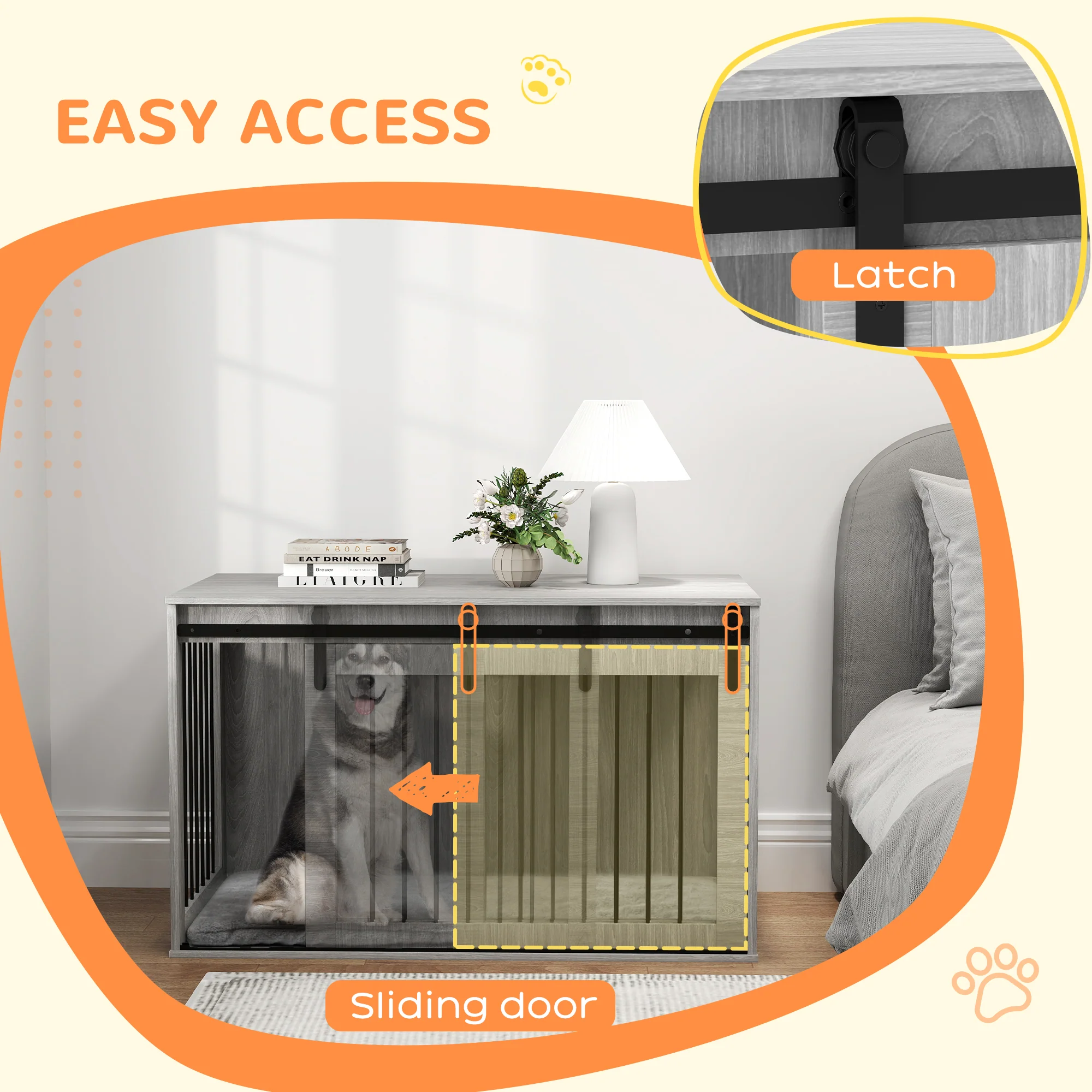 PawHut Dog Crate Furniture with Removable Cushion for XL-sized Dogs - Grey - Image 6