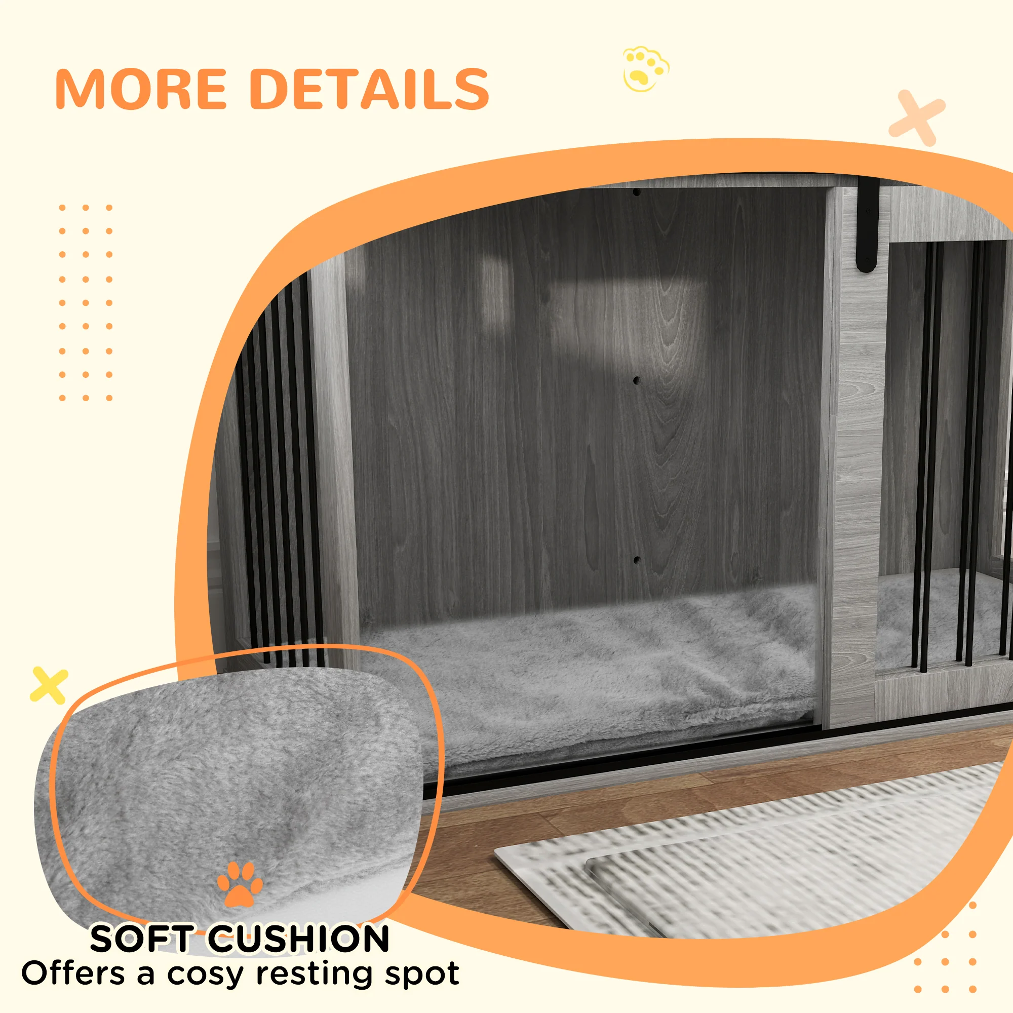 PawHut Dog Crate Furniture with Removable Cushion for XL-sized Dogs - Grey - Image 7