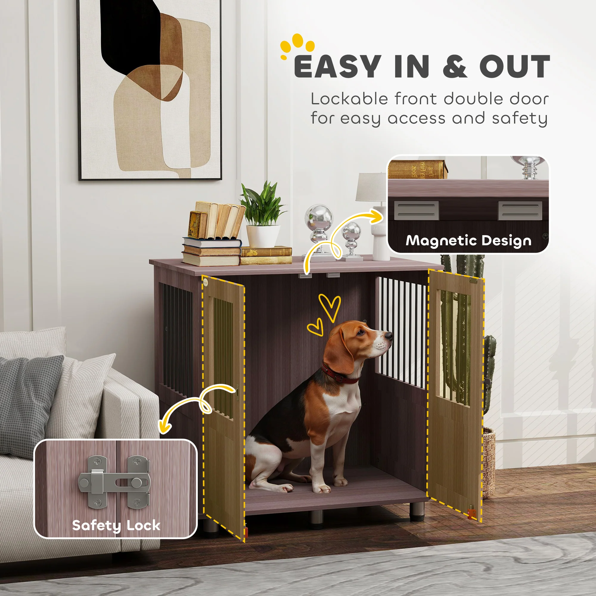 PawHut Dog Crate Kennel Cage, Indoor End Table, Purple - Image 4