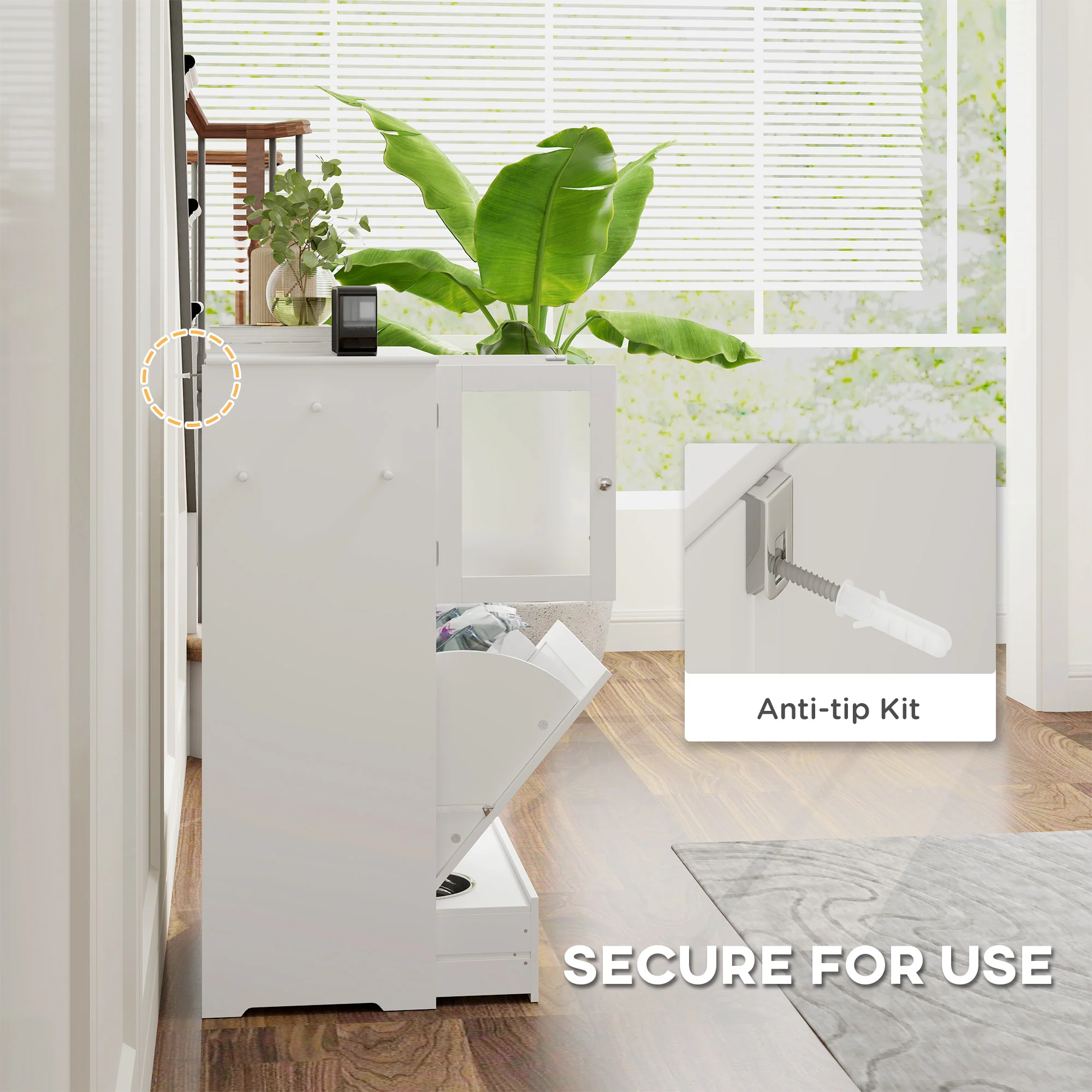 PawHut Dog Feeding Station With 2 Storage Cabinets, 2 Elevated Bowls, White - Image 7