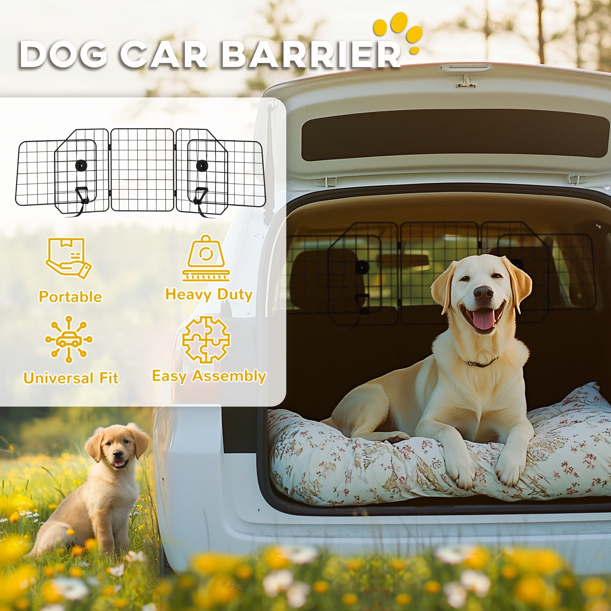 PawHut Dog Guard for SUVs, Vehicles, Vans, Car Barrier with Adjustable Width - Image 3
