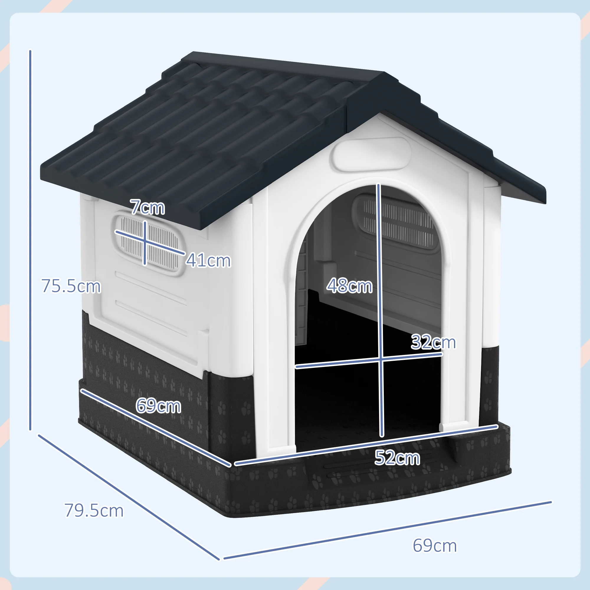 PawHut Dog Kennel for Outside, for XS and S Dogs, 80 x 69 x 76cm, Grey - Image 5