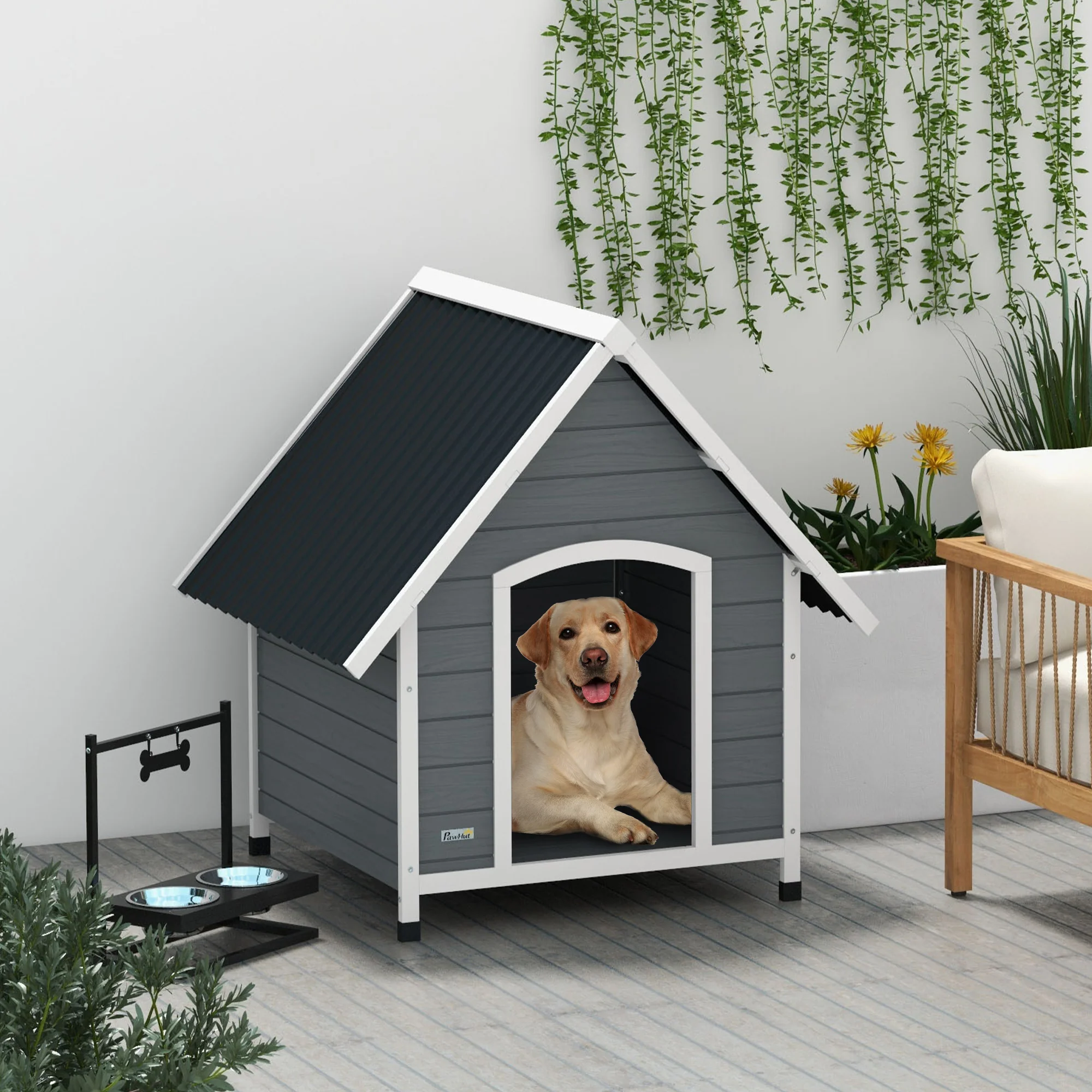 PawHut Dog Kennel Outdoor Dog House w/ Removable Floor, for Large Dogs, Grey - Image 2