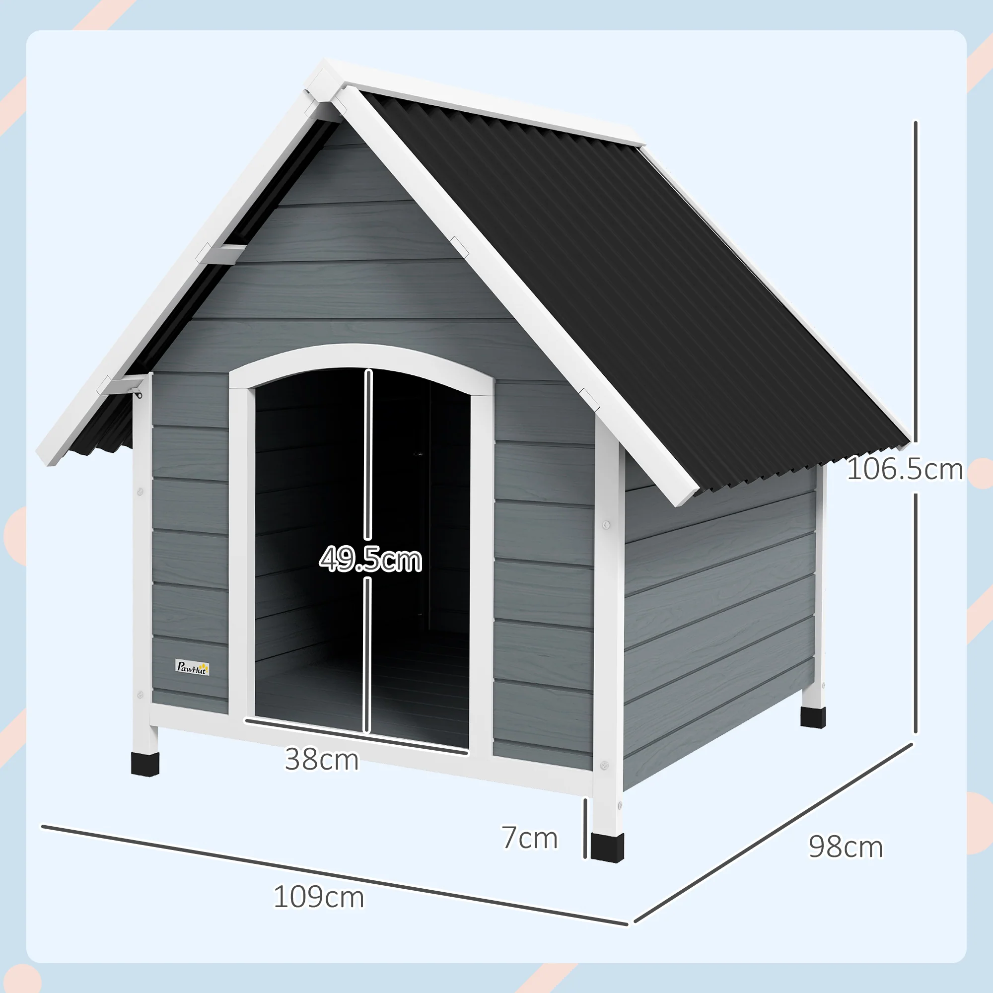 PawHut Dog Kennel Outdoor Dog House w/ Removable Floor, for Large Dogs, Grey - Image 5