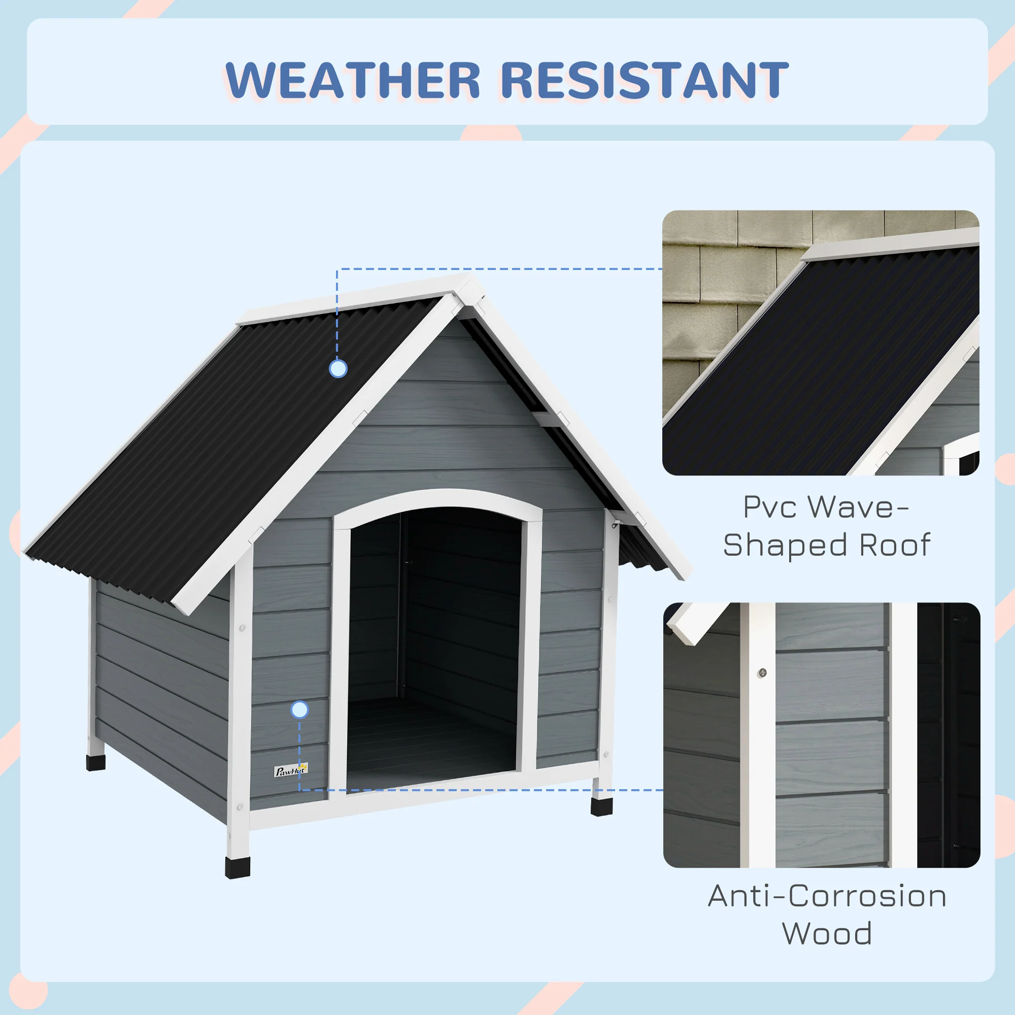 PawHut Dog Kennel Outdoor Dog House w/ Removable Floor, for Large Dogs, Grey - Image 6