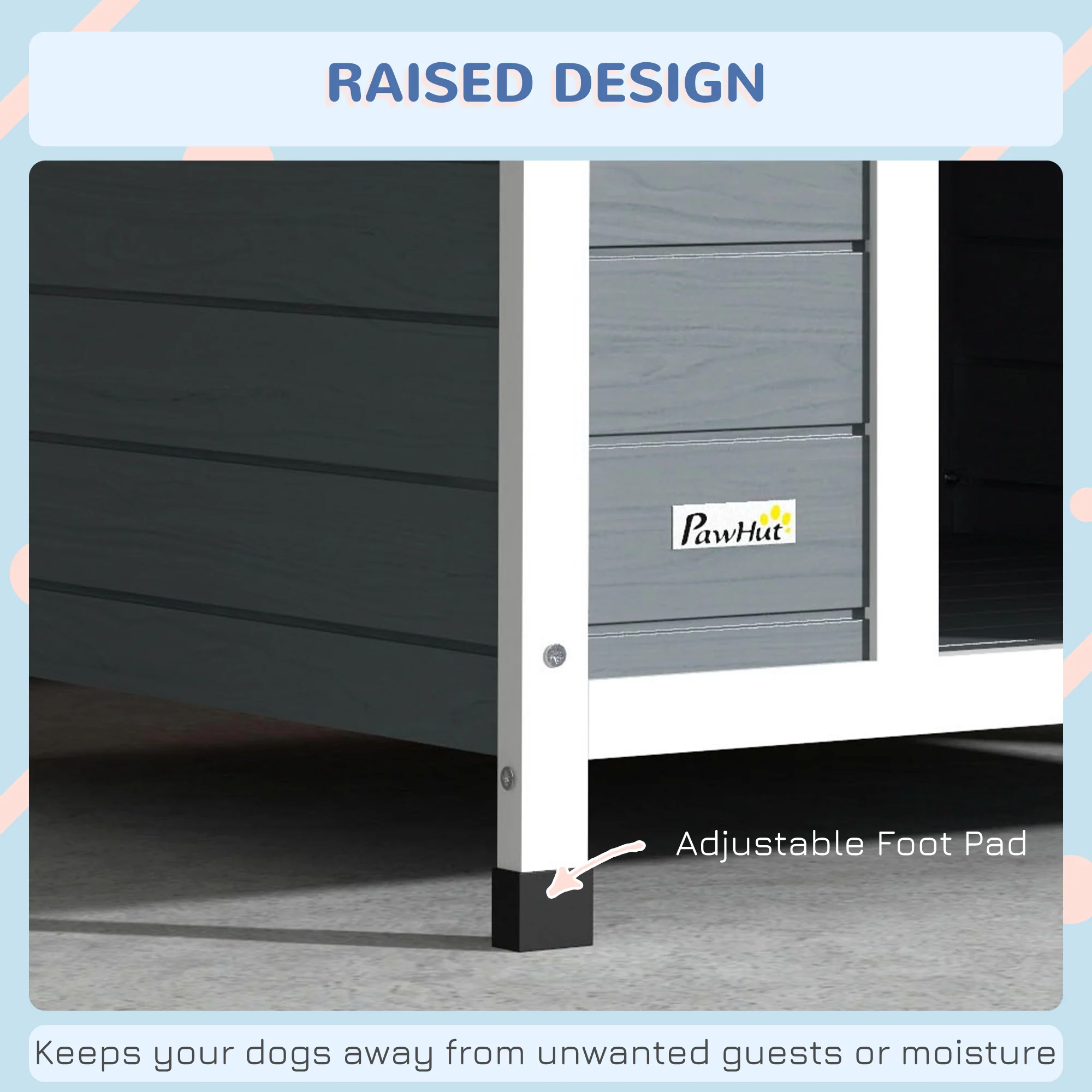 PawHut Dog Kennel Outdoor Dog House w/ Removable Floor, for Large Dogs, Grey - Image 7
