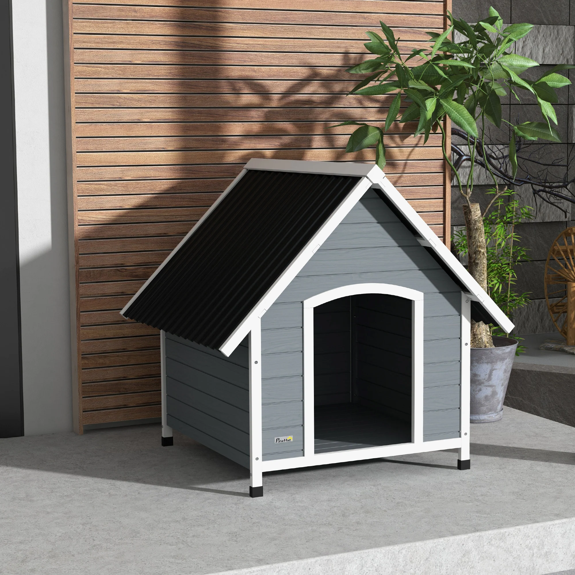 PawHut Dog Kennel Outdoor Dog House w/ Removable Floor, for Large Dogs, Grey - Image 8