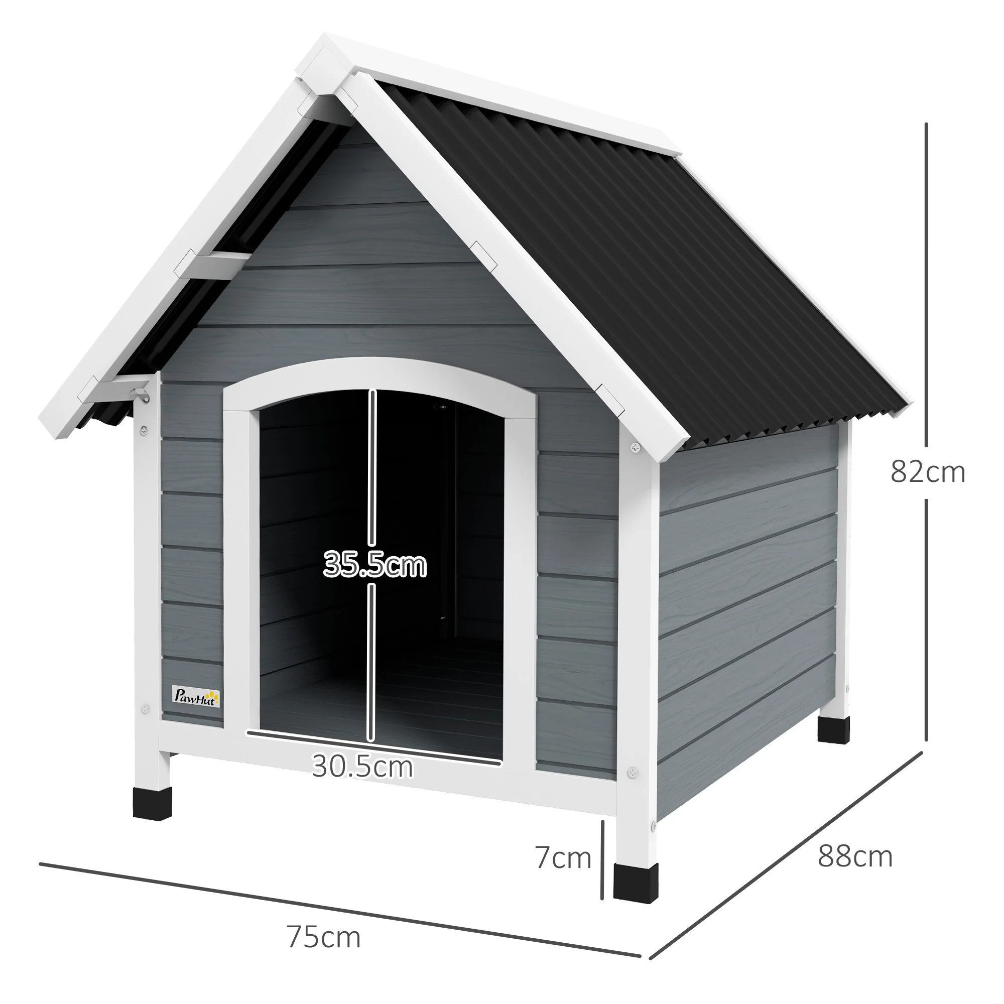 PawHut Dog Kennel Outdoor Dog House w/ Removable Floor, for Medium Dogs - Grey - Image 5