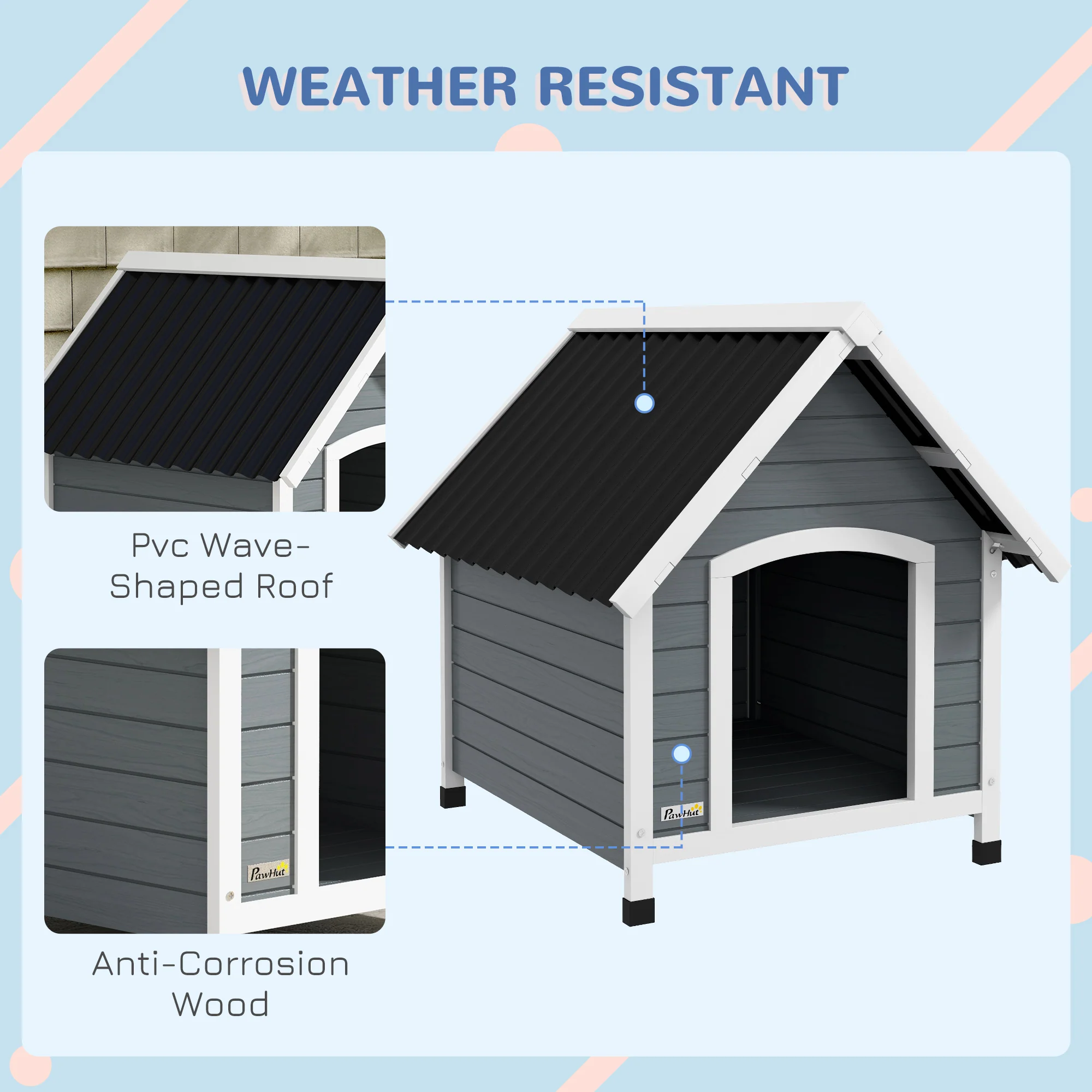 PawHut Dog Kennel Outdoor Dog House w/ Removable Floor, for Medium Dogs - Grey - Image 6