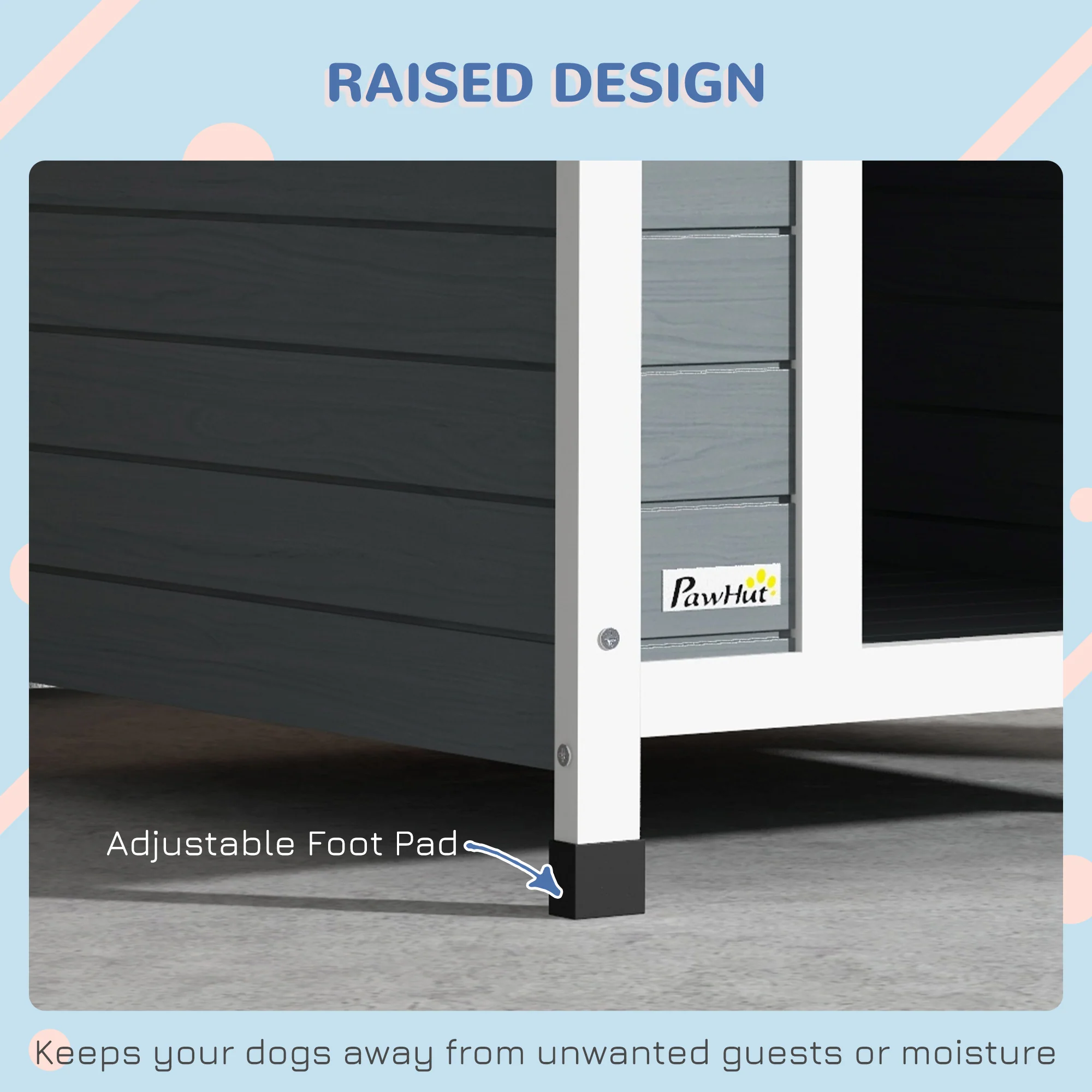 PawHut Dog Kennel Outdoor Dog House w/ Removable Floor, for Medium Dogs - Grey - Image 7