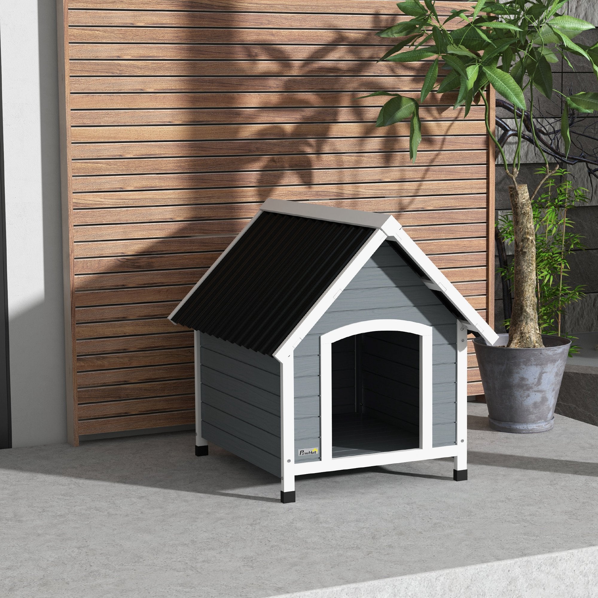 PawHut Dog Kennel Outdoor Dog House w/ Removable Floor, for Medium Dogs - Grey - Image 8