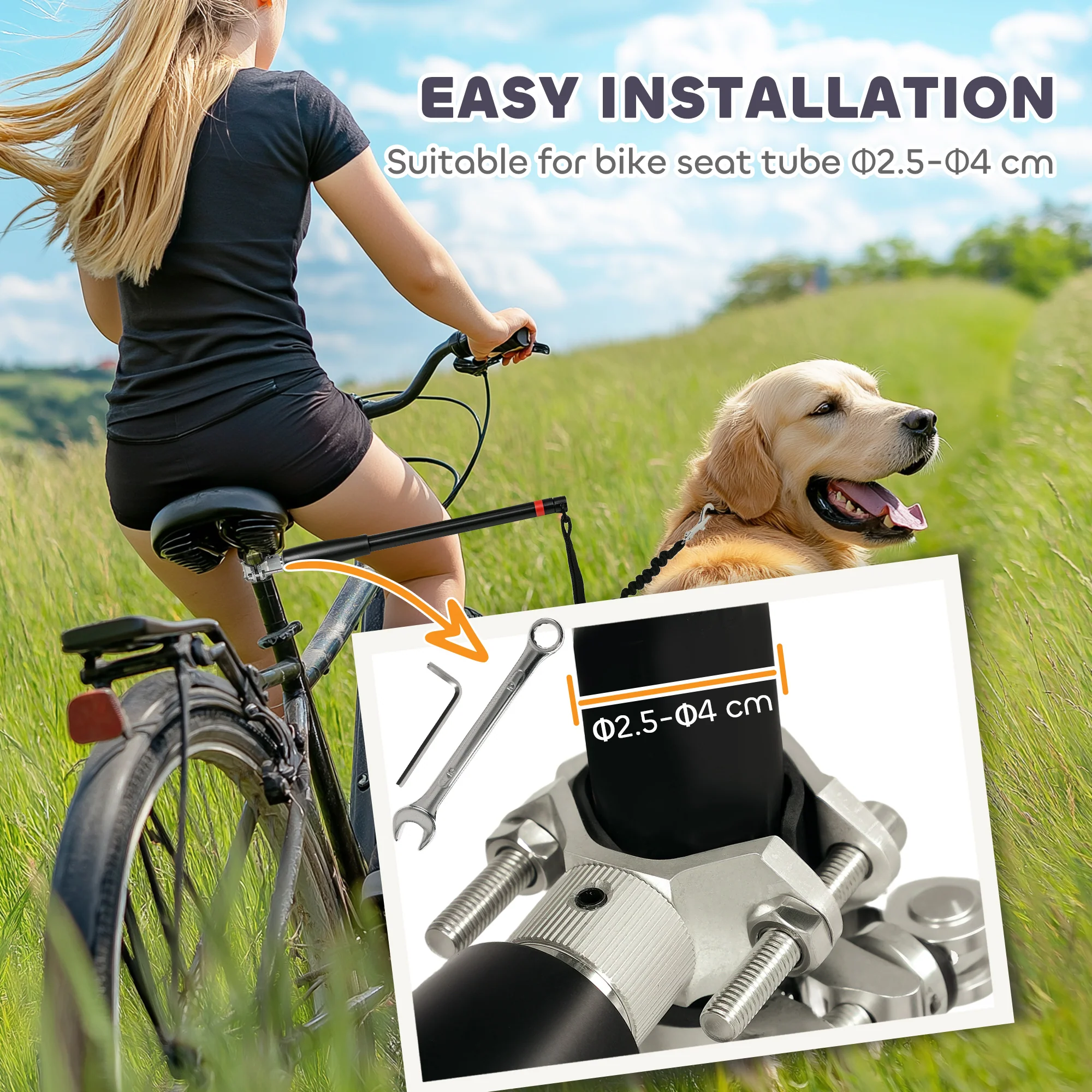 PawHut Dog Lead For Bicycle, Easy Installation, For Cycling, Training - Image 12