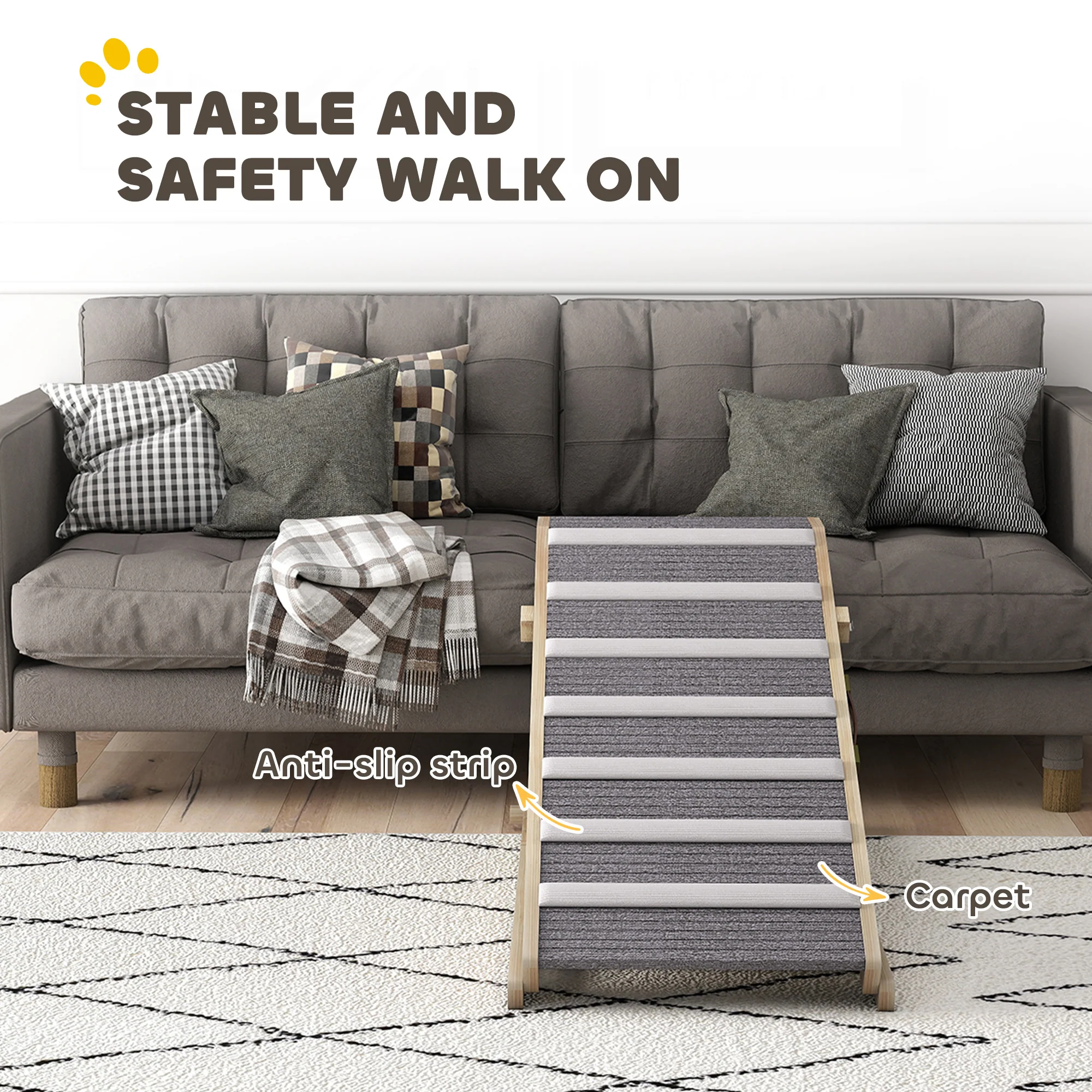 PawHut Dog Ramp For Couch, 4 Adjustable Height Dog Climbing Ladder For Bed - Image 4