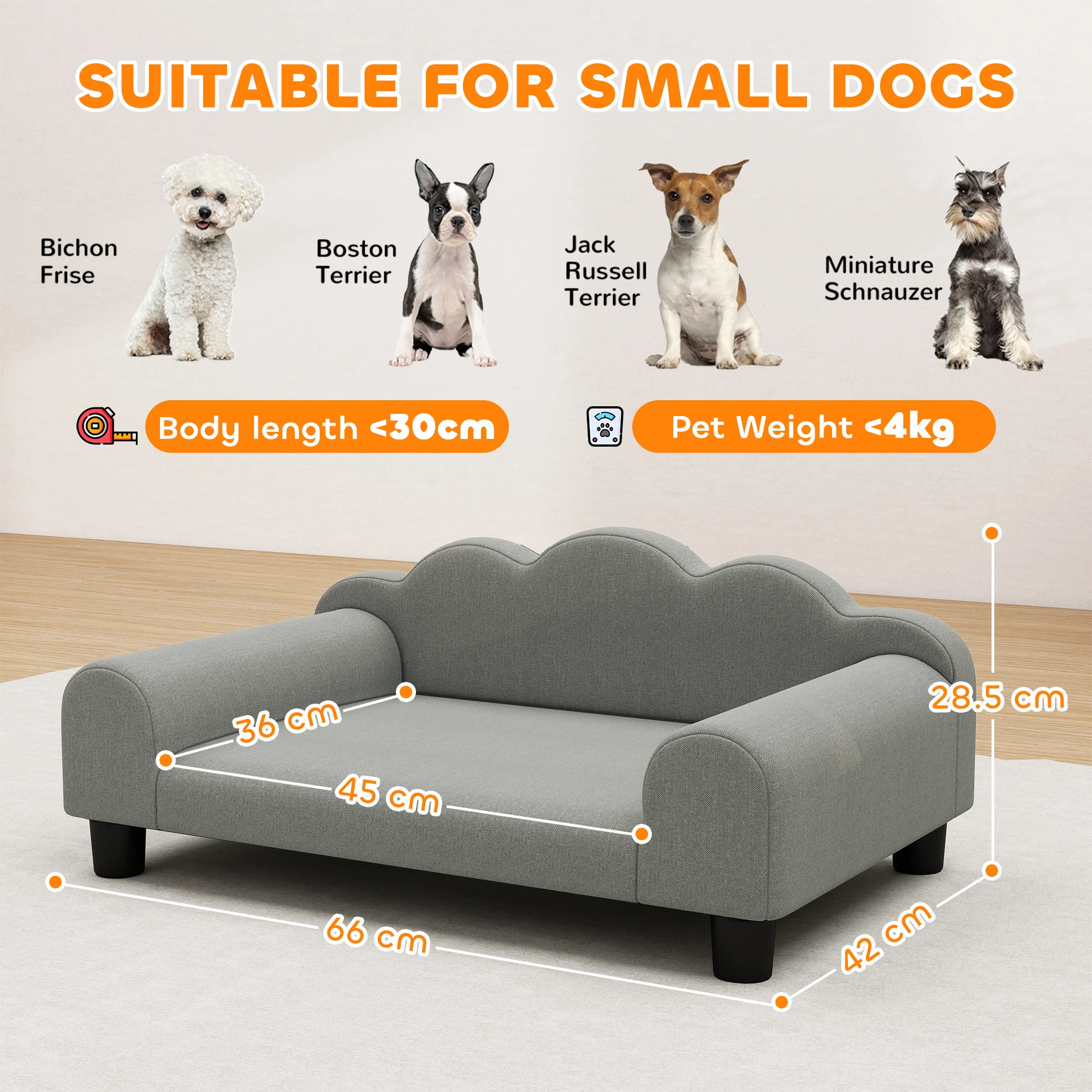 PawHut Dog Sofa Bed, Cat Sofa With Backrest, Armrest, For Small Dogs - Image 14