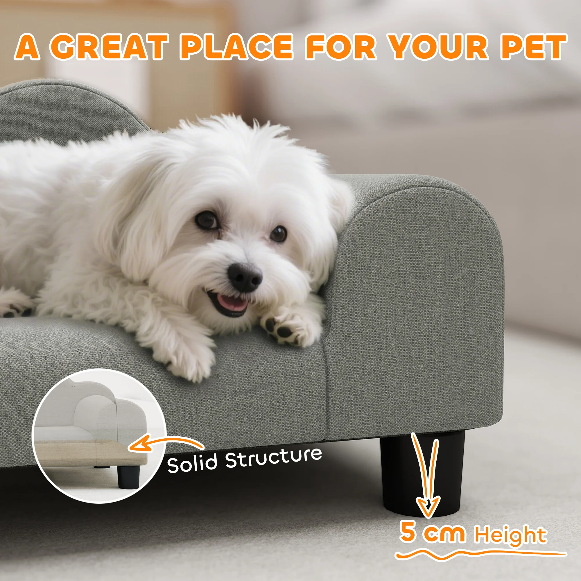 PawHut Dog Sofa Bed, Cat Sofa With Backrest, Armrest, For Small Dogs - Image 15