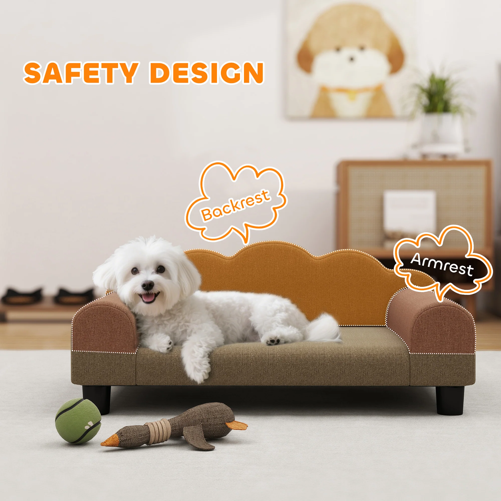 PawHut Dog Sofa Bed, Cat Sofa With Backrest, Armrest, For Small Dogs - Image 4