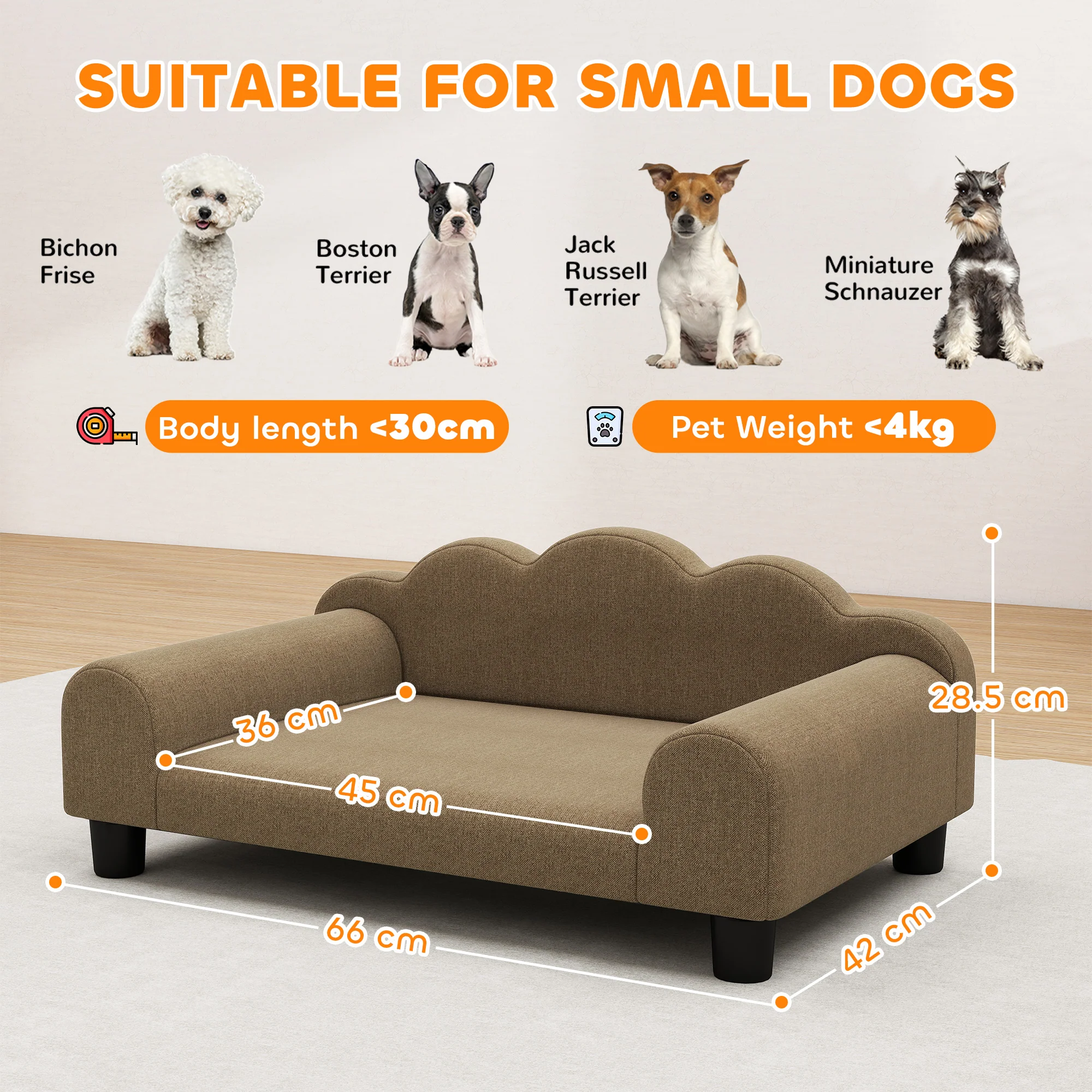 PawHut Dog Sofa Bed, Cat Sofa With Backrest, Armrest, For Small Dogs - Image 5