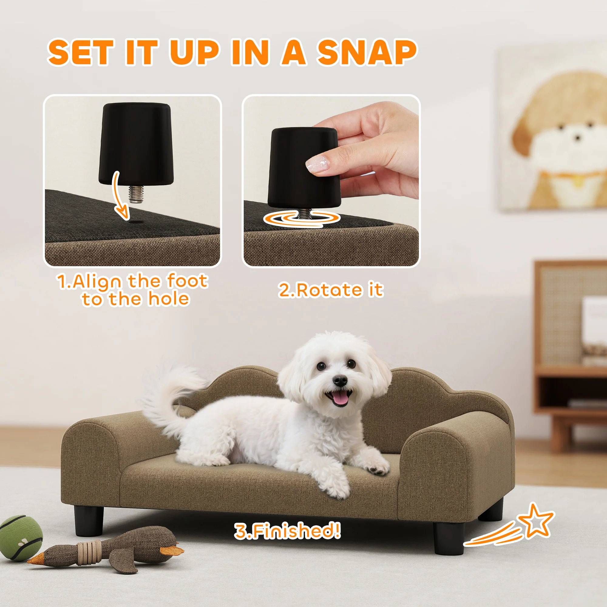 PawHut Dog Sofa Bed, Cat Sofa With Backrest, Armrest, For Small Dogs - Image 7
