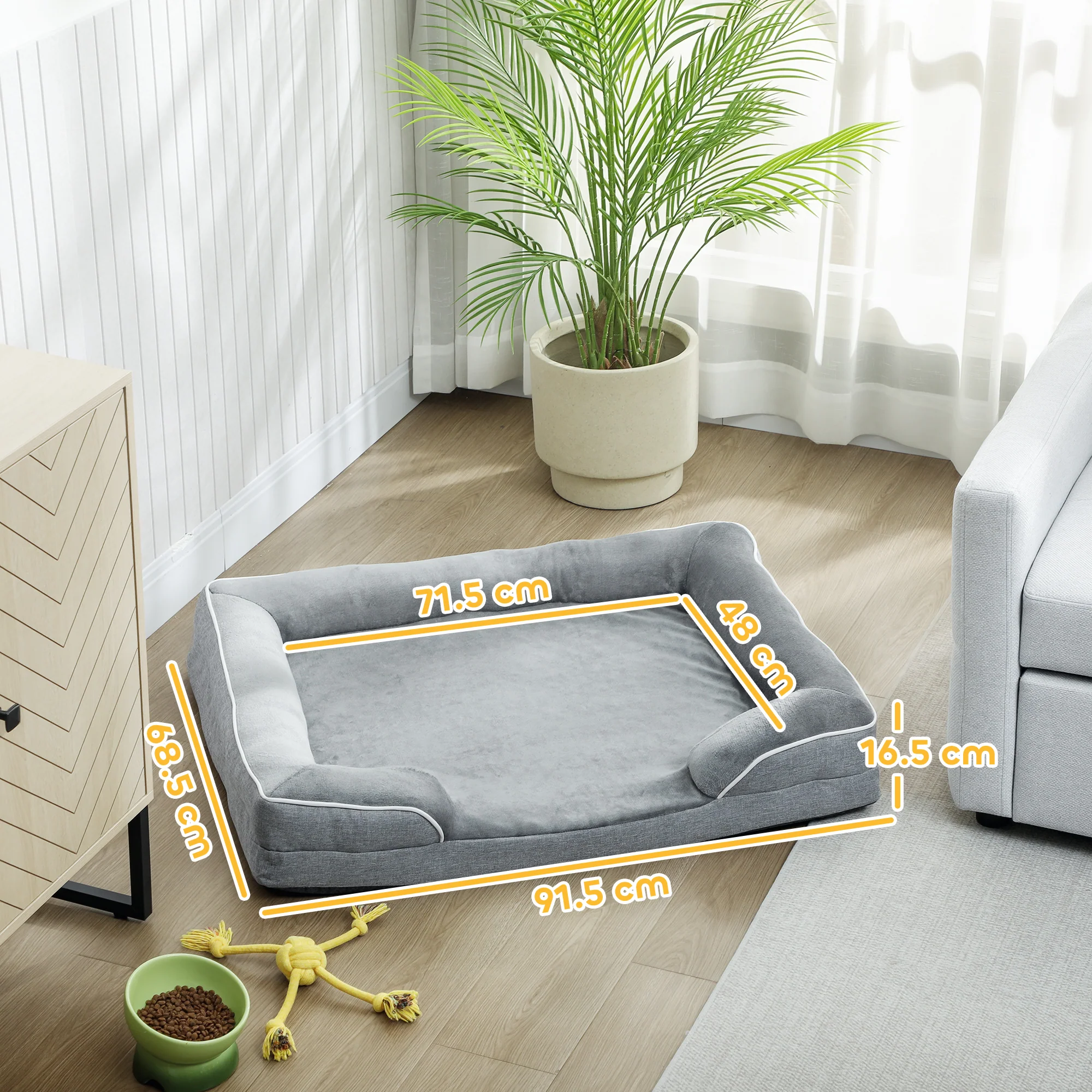 PawHut Dog Sofa Bed, Washable Pet Bed With Non-Slip Bottom, Grey - Image 14