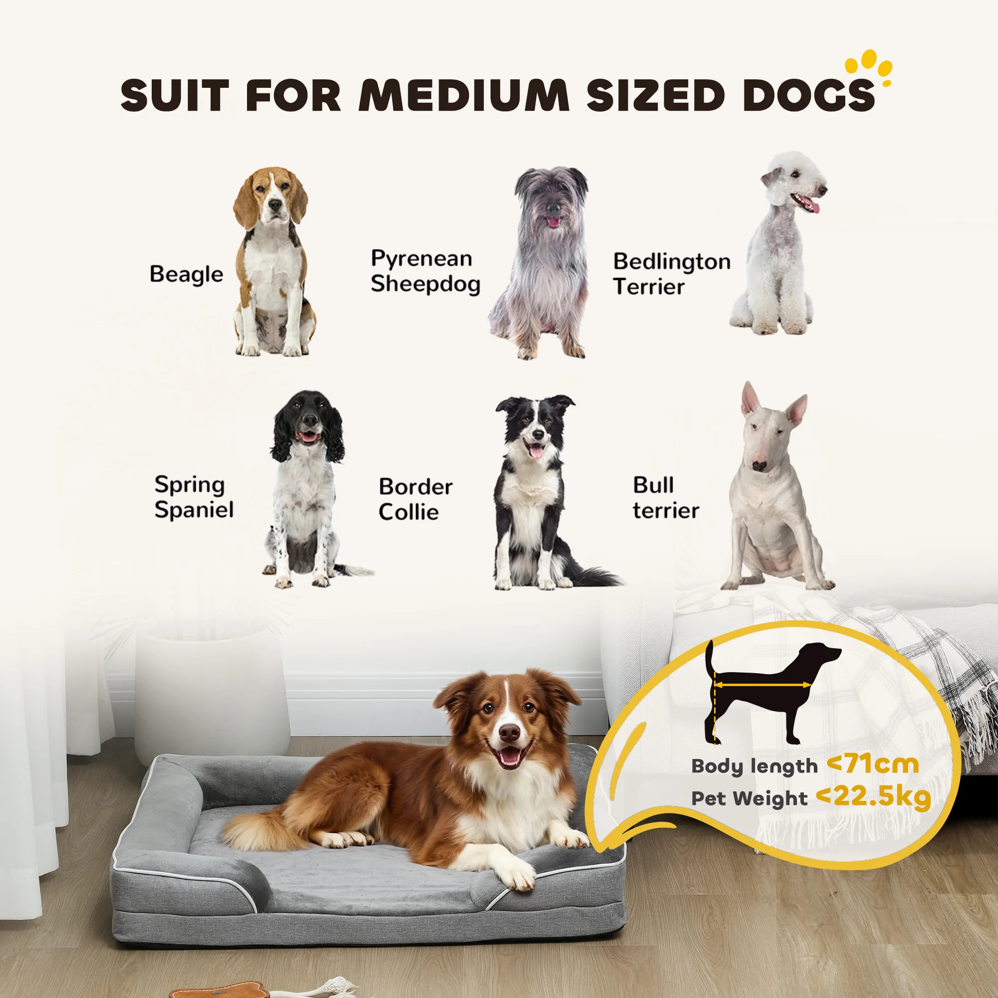 PawHut Dog Sofa Bed, Washable Pet Bed With Non-Slip Bottom, Grey - Image 17