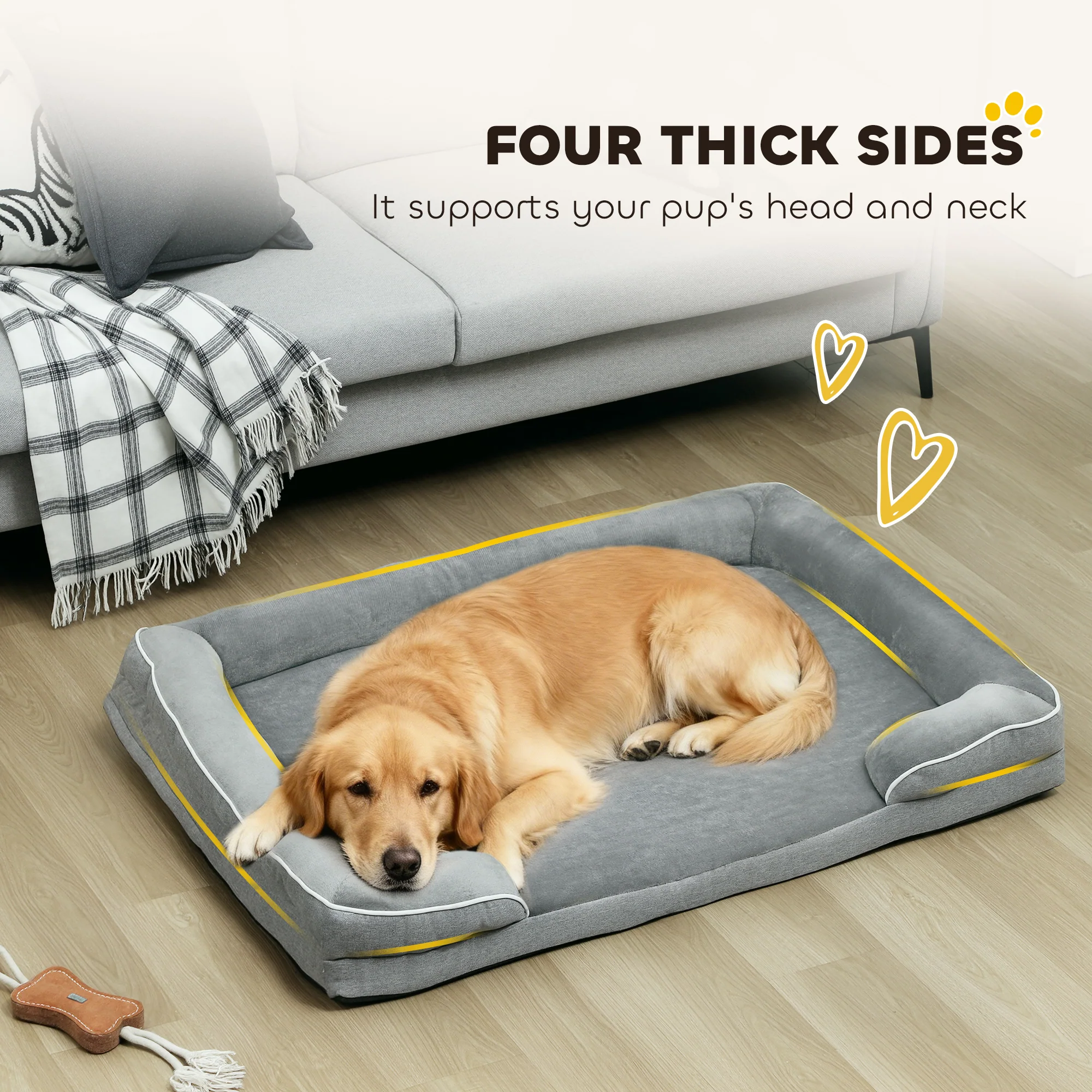 PawHut Dog Sofa Bed, Washable Pet Bed With Non-Slip Bottom, Grey - Image 22