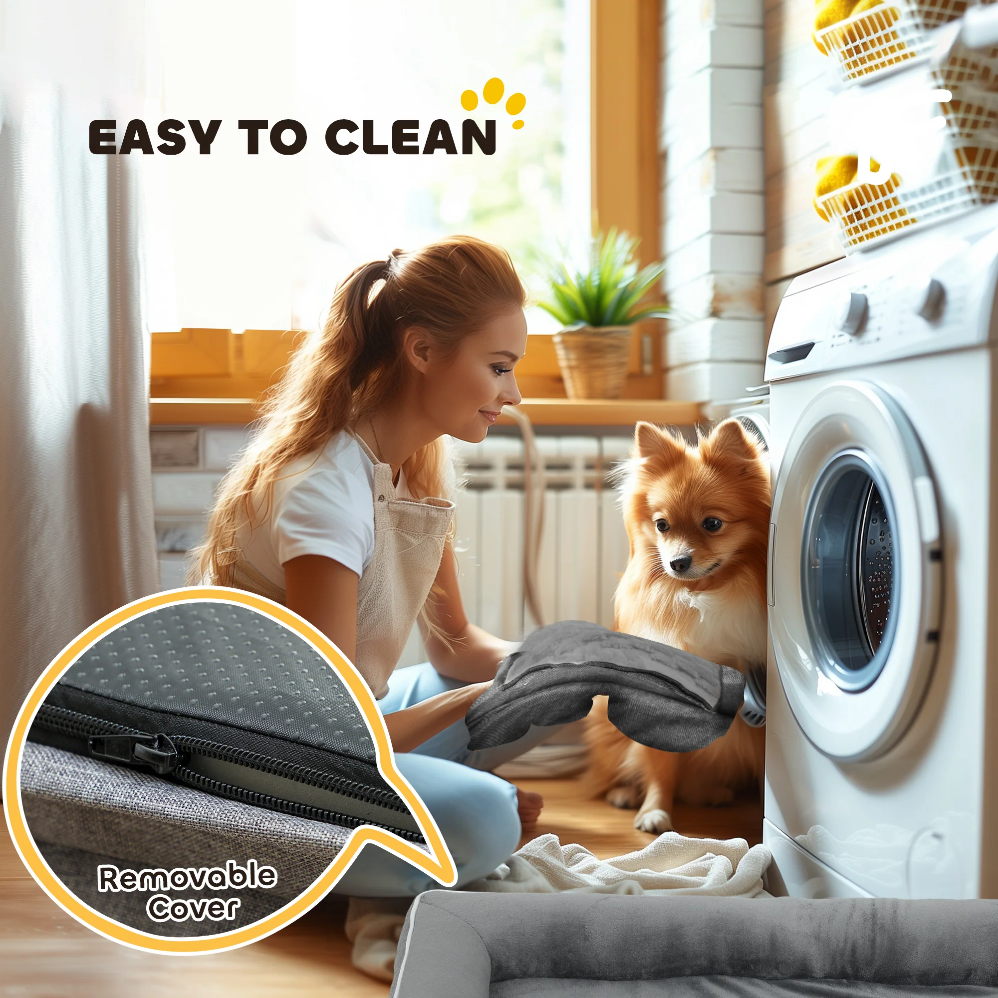 PawHut Dog Sofa Bed, Washable Pet Bed With Non-Slip Bottom, Grey - Image 25