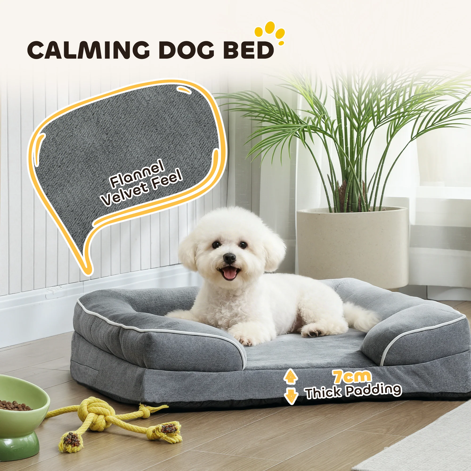 PawHut Dog Sofa Bed, Washable Pet Bed With Non-Slip Bottom, Grey - Image 3