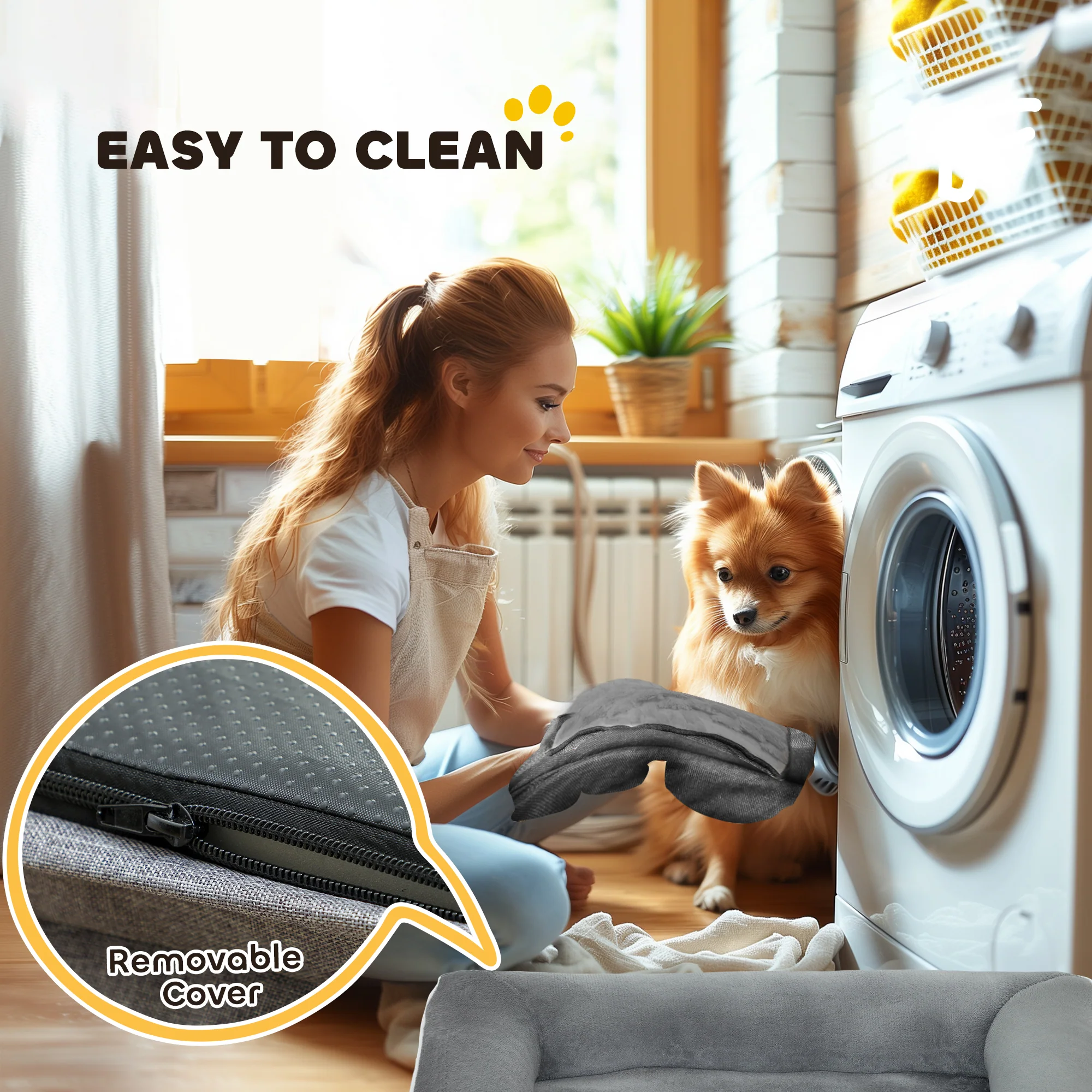 PawHut Dog Sofa Bed, Washable Pet Bed With Non-Slip Bottom, Grey - Image 7