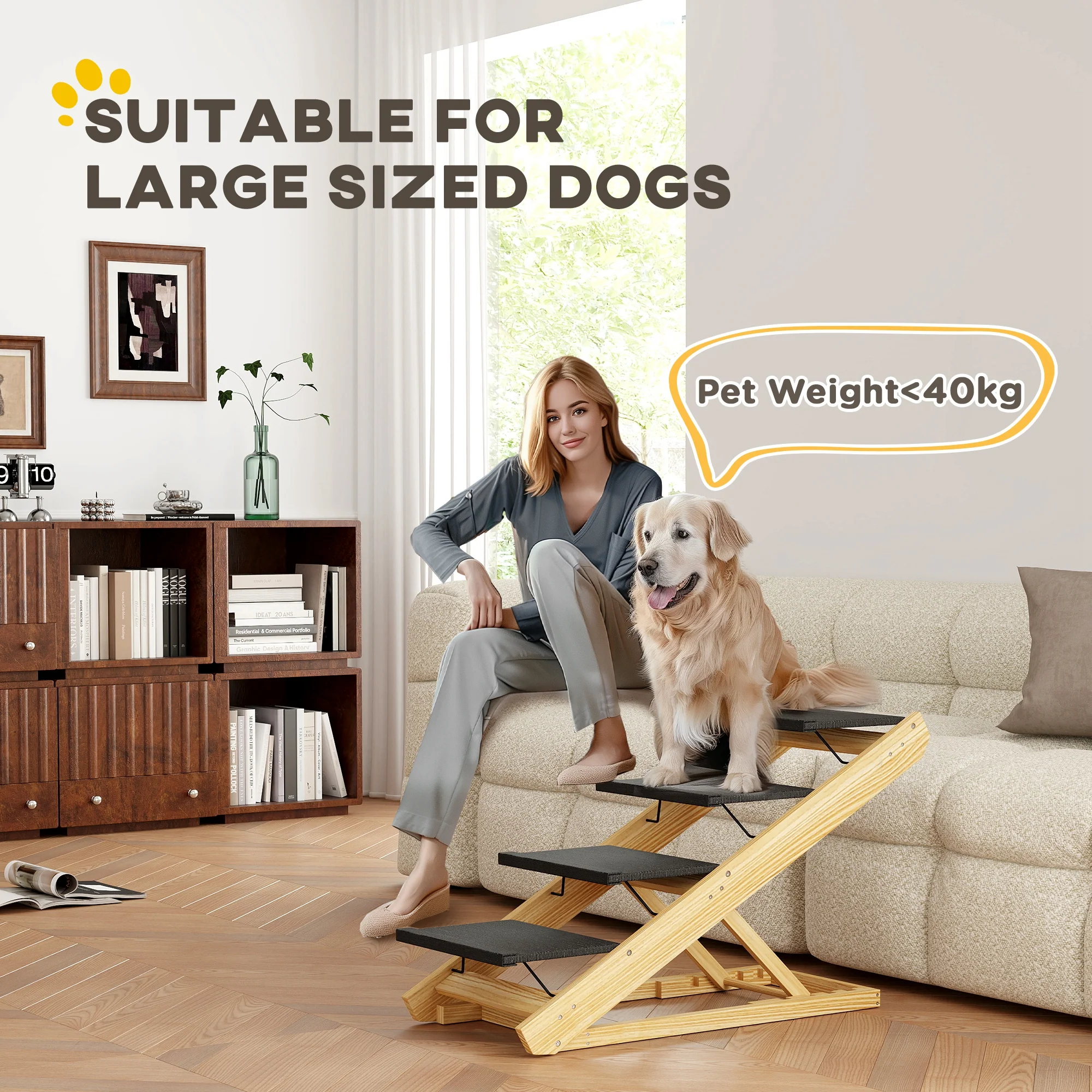 PawHut Dog Steps Dog Ramp, 4-Step Adjustable Height Pet Stairs for Large Dogs - Image 3