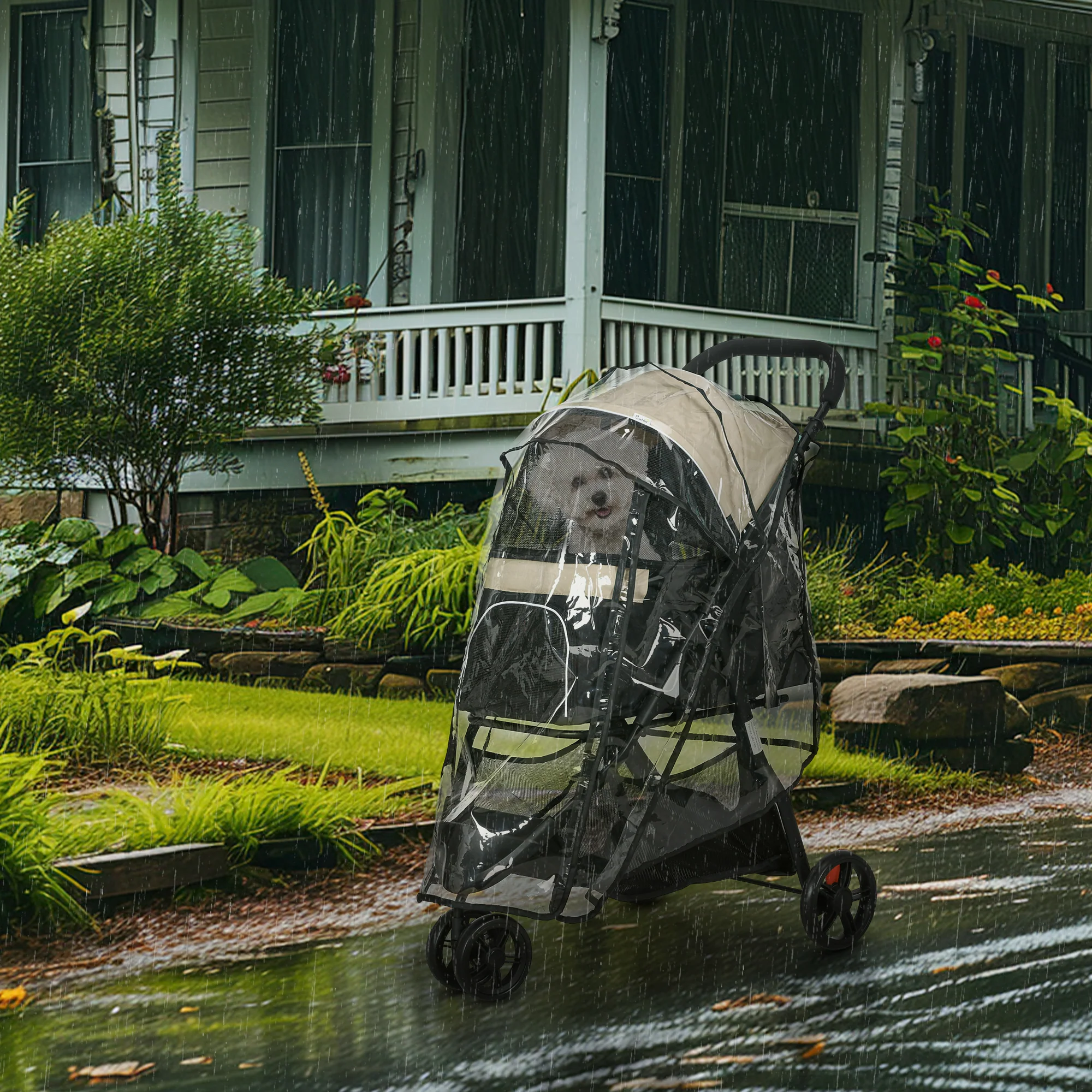 PawHut Dog Stroller For XS Dogs, S Dogs, Cats With Rain Cover - Image 20
