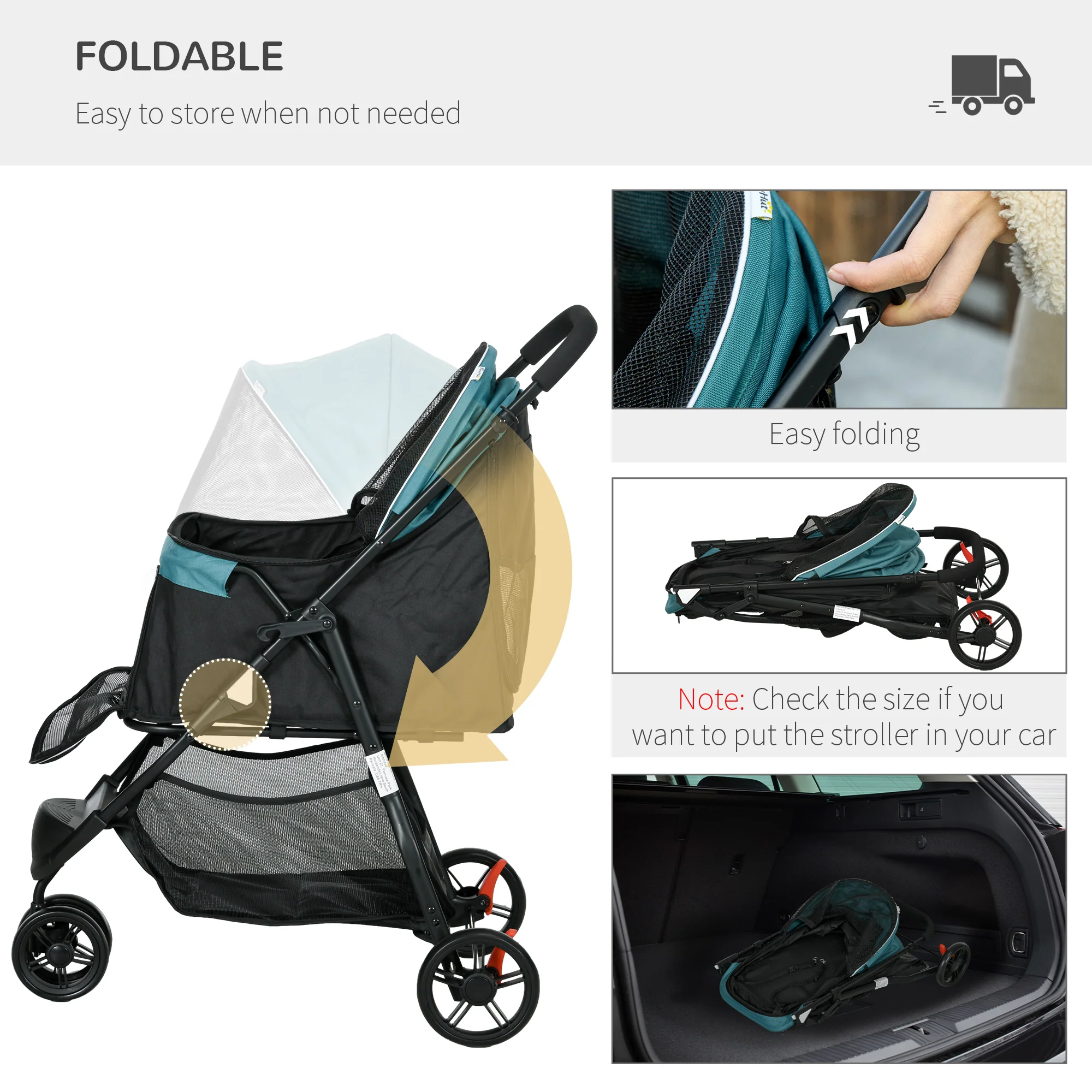 PawHut Dog Stroller For XS Dogs, S Dogs, Cats With Rain Cover - Image 4