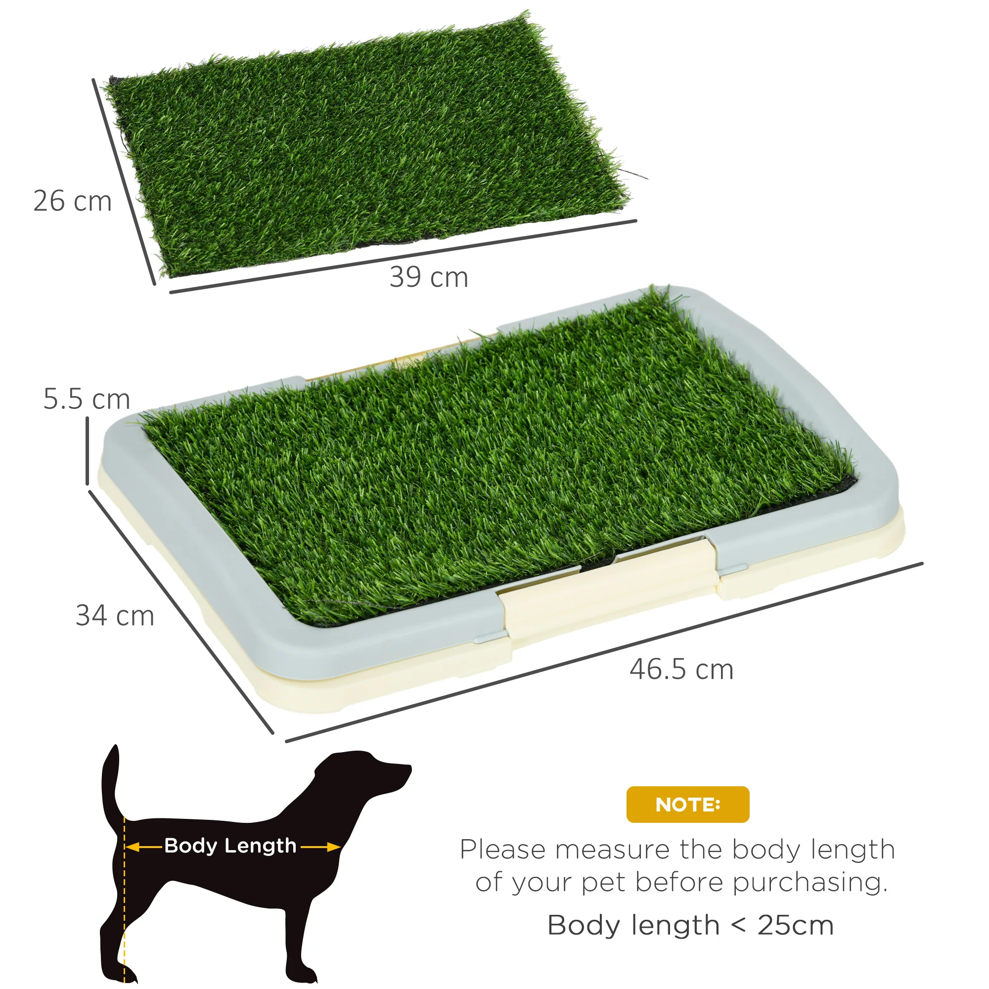PawHut Dog Toilet Indoor w/ Artificial Grass, Grid Panel, Tray, 46.5 x 34cm - Image 5