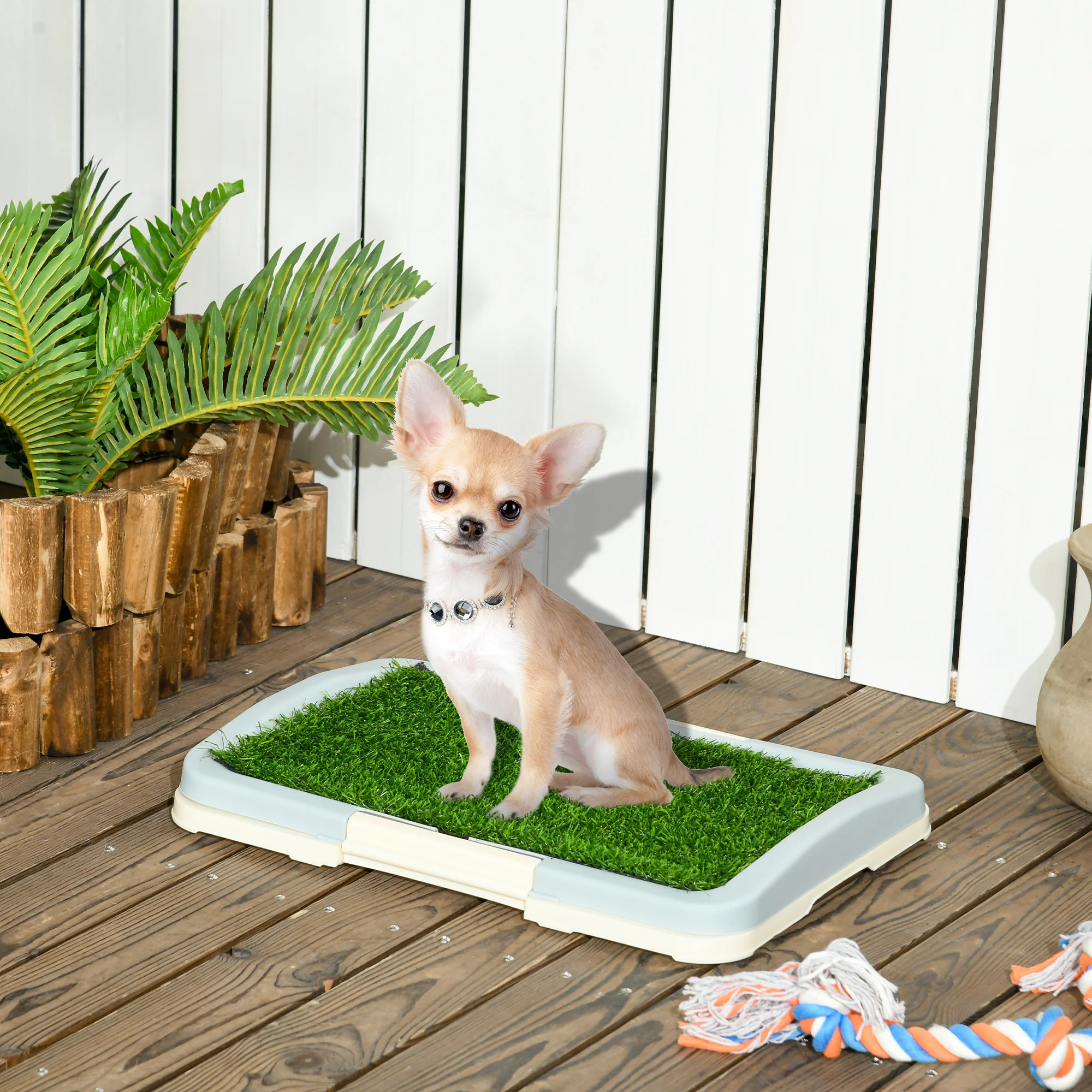 PawHut Dog Toilet Indoor w/ Artificial Grass, Grid Panel, Tray, 46.5 x 34cm - Image 2