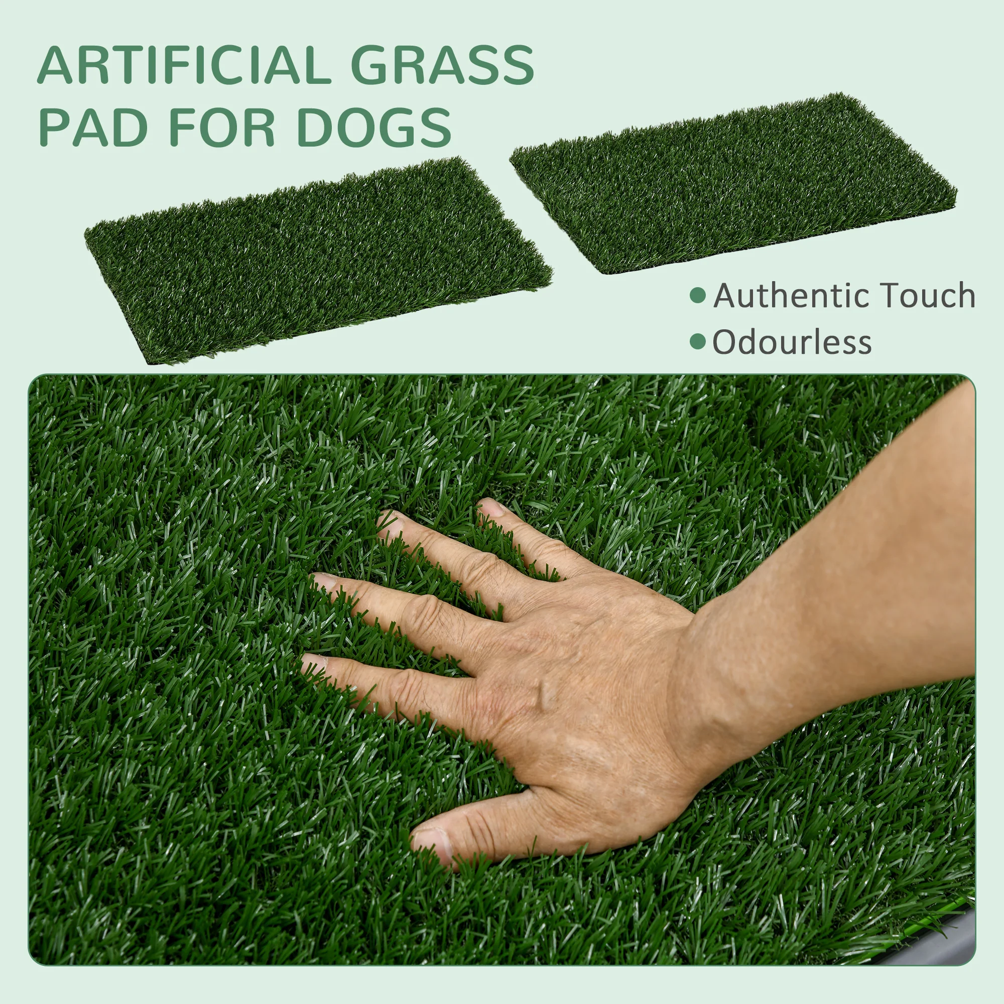 PawHut Dog Toilet With 2 Packs Artificial Grass Pads, 67 X 41cm, Green - Image 3