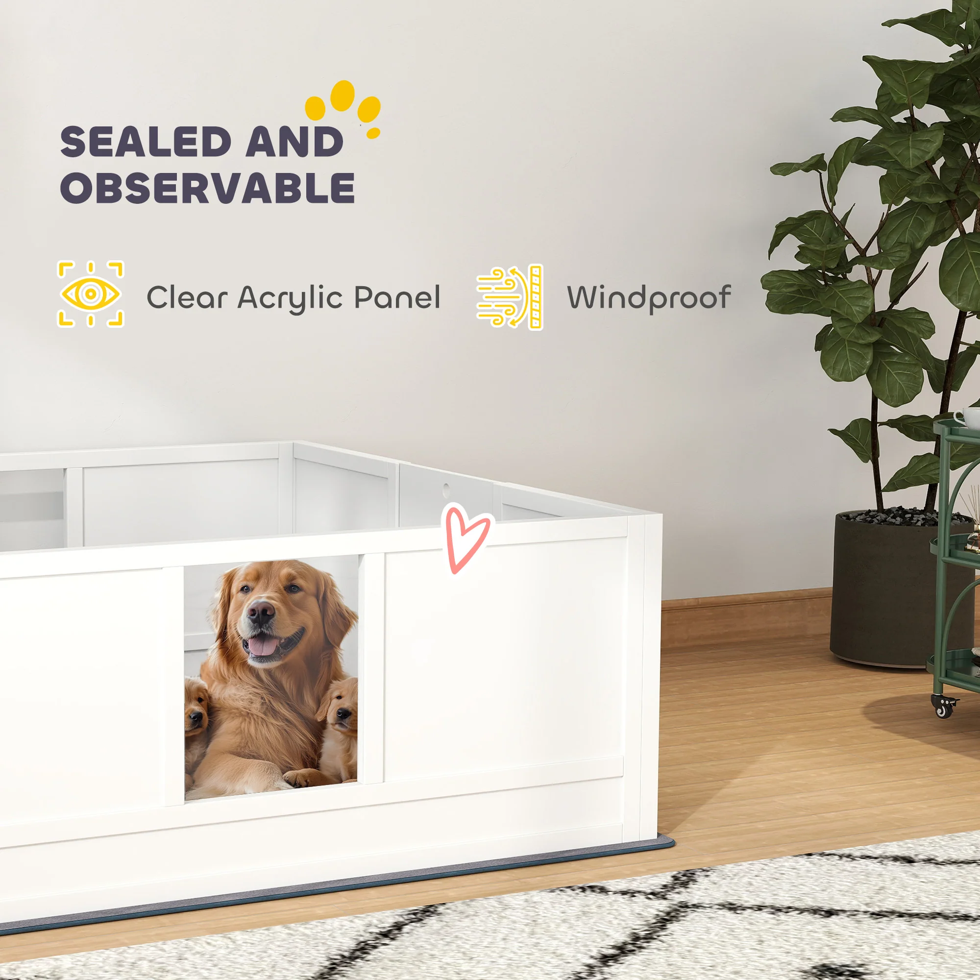 PawHut Dog Whelping Box with Whelping Pad, Adjustable Entrance - White - Image 15