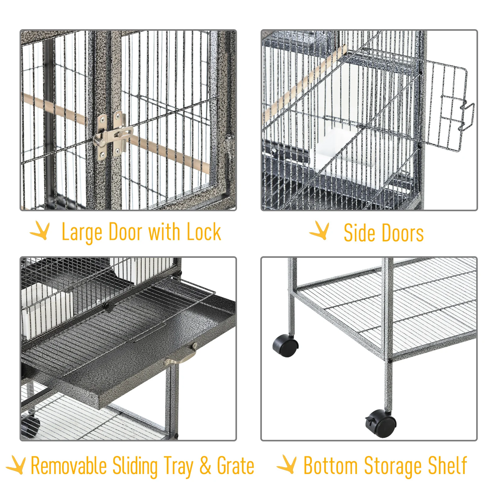 PawHut Double Rolling Bird Cage With Removable Metal Tray And Storage Shelf - Image 4