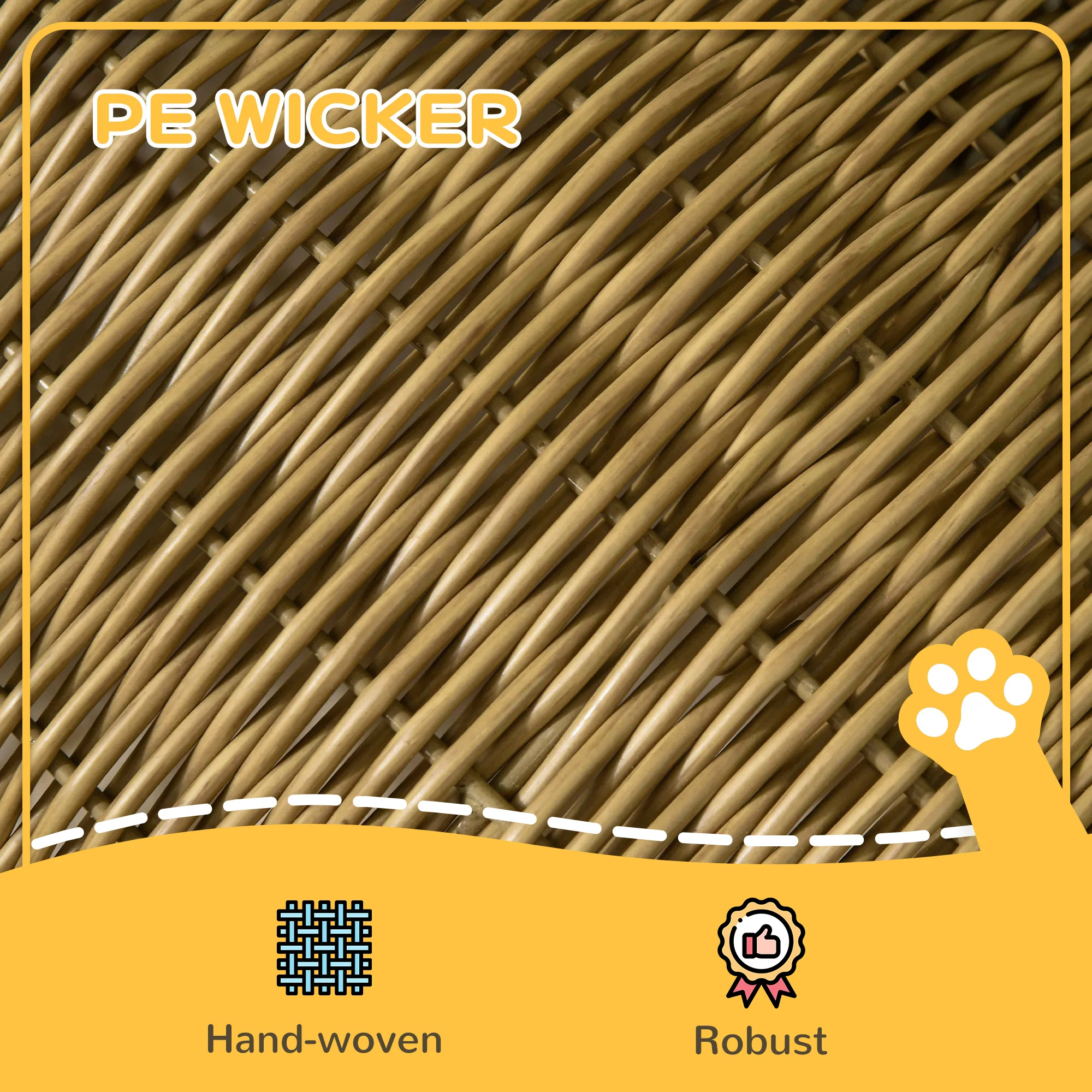 PawHut Elevated Design Wicker Cat House With Washable Cushion, Light Brown - Image 4