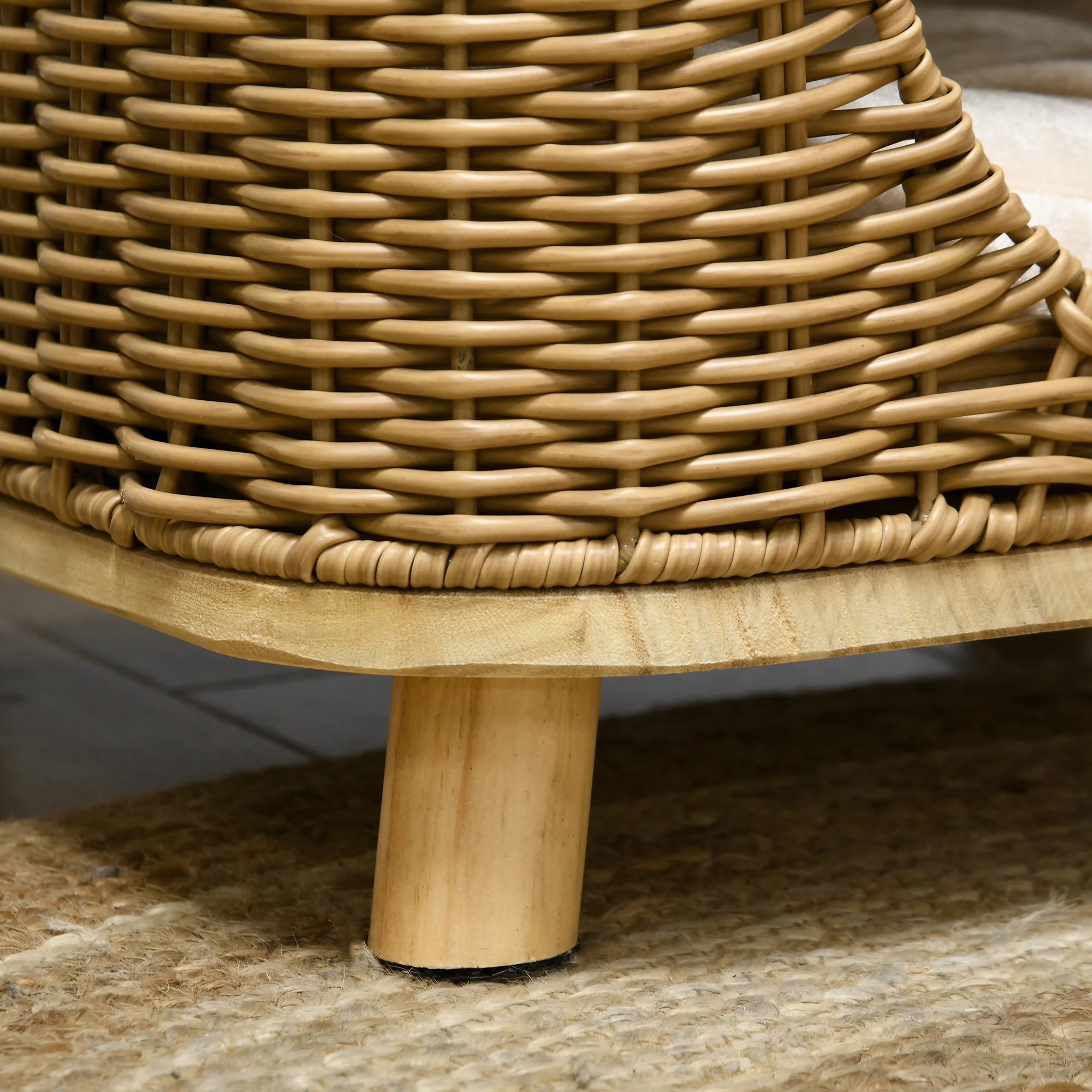 PawHut Elevated Design Wicker Cat House With Washable Cushion, Light Brown - Image 9