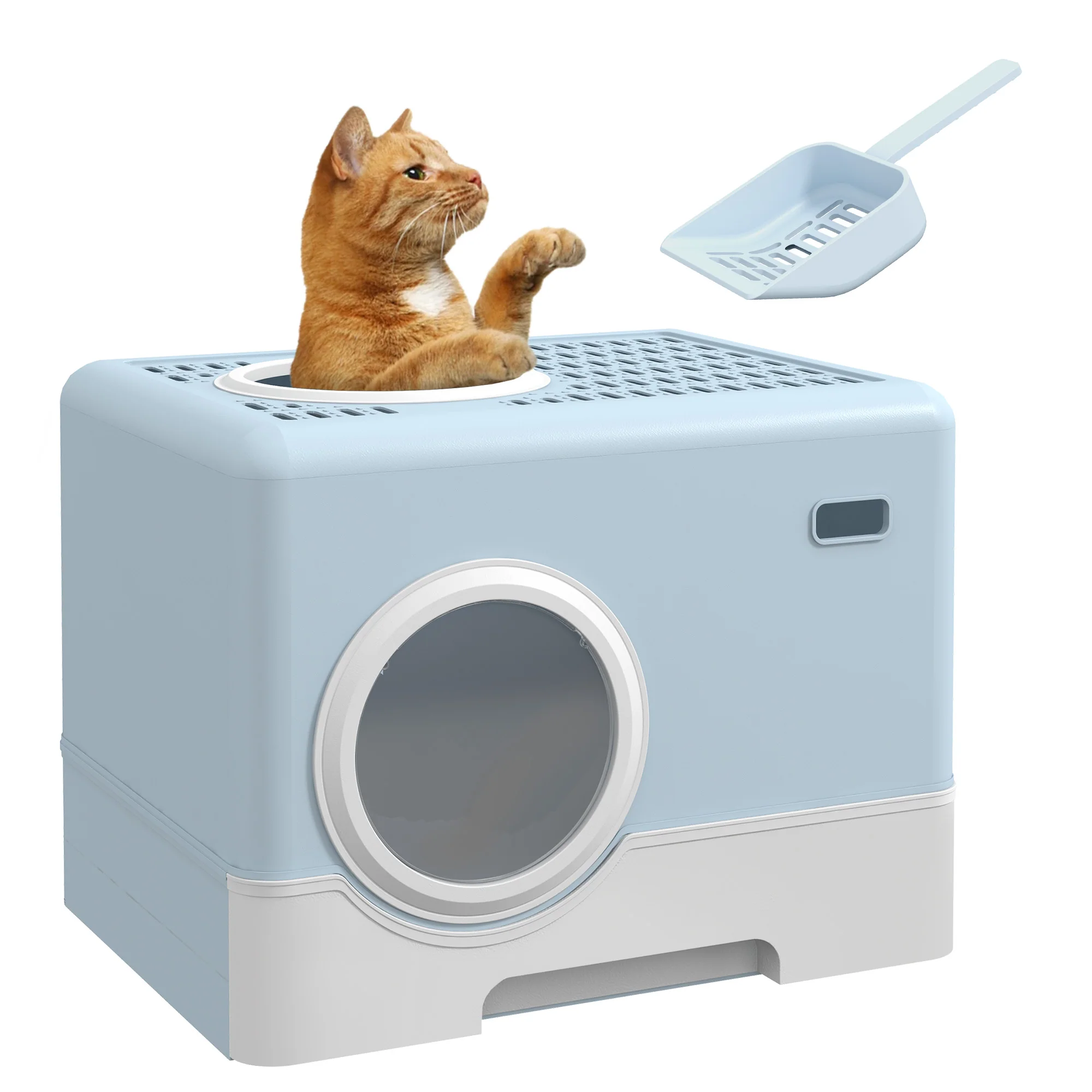 PawHut Enclosed Cat Litter Tray With Lid, Front Entry, Top Exit, Scoop