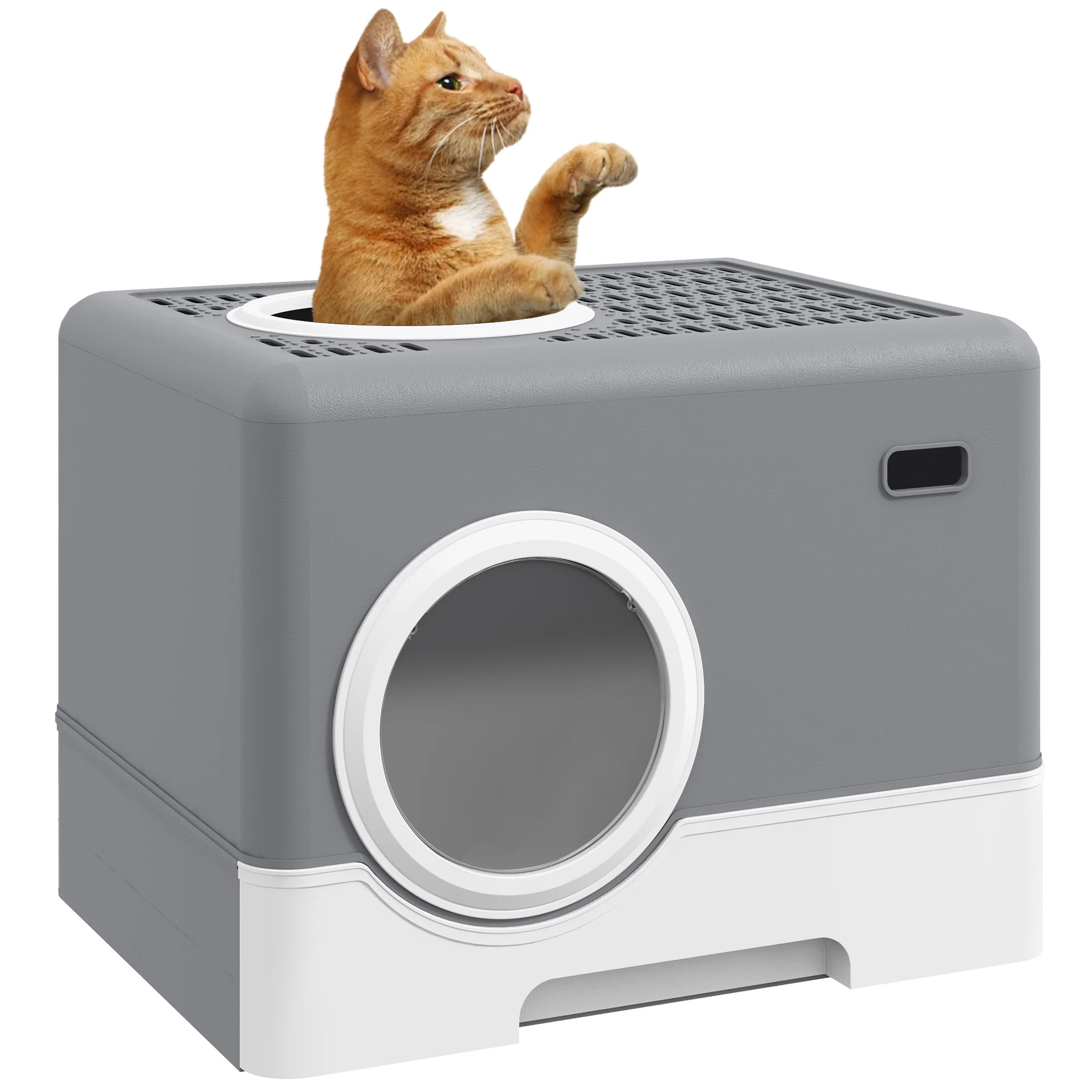 PawHut Enclosed Cat Litter Tray With Lid, Front Entry, Top Exit, Scoop - Image 10