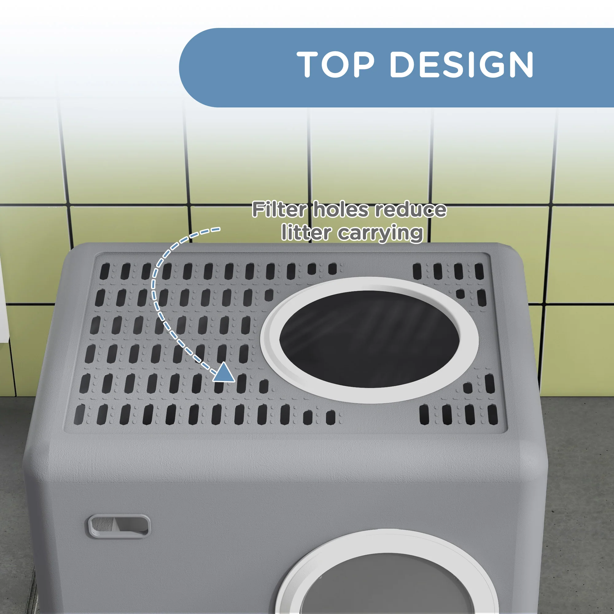 PawHut Enclosed Cat Litter Tray With Lid, Front Entry, Top Exit, Scoop - Image 15
