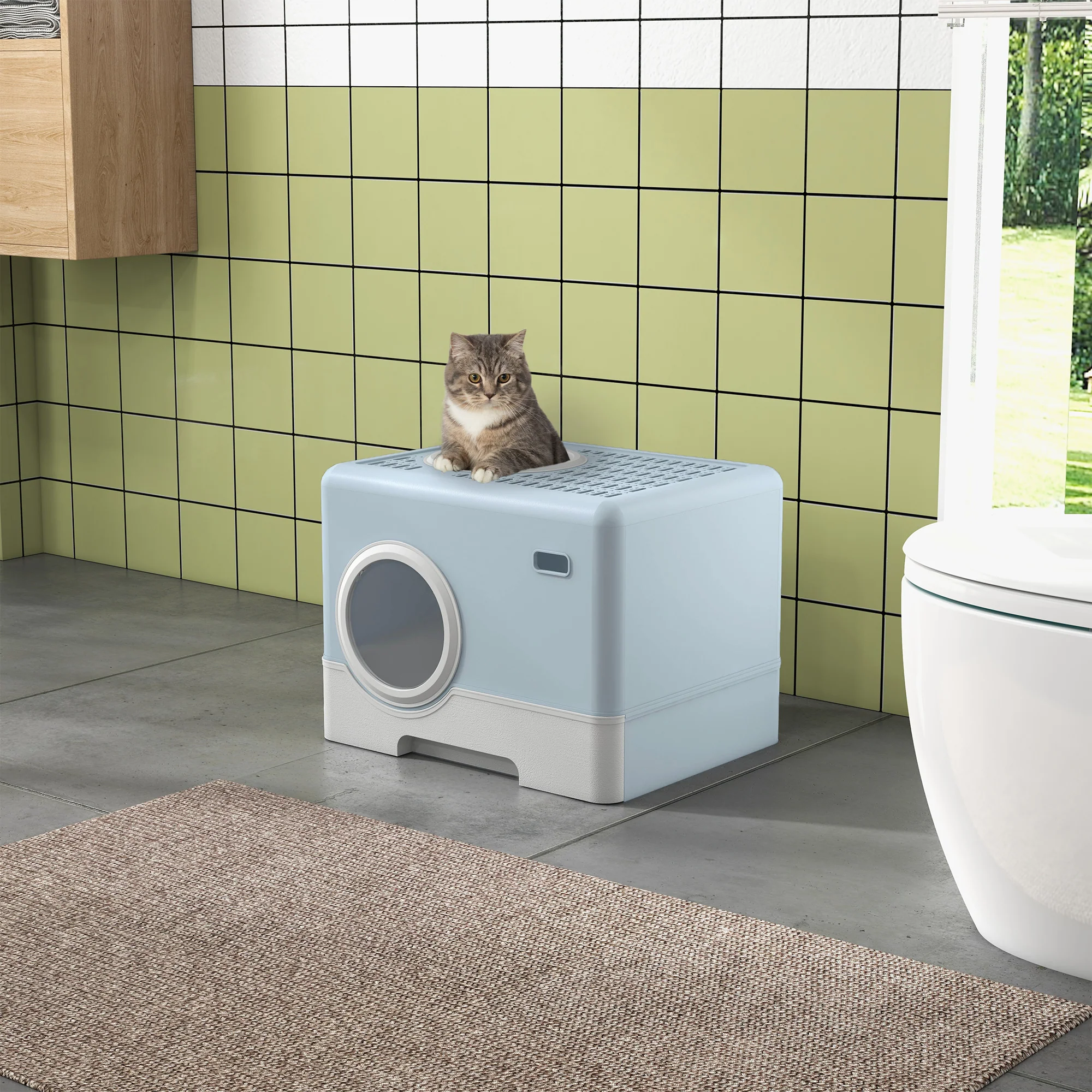 PawHut Enclosed Cat Litter Tray With Lid, Front Entry, Top Exit, Scoop - Image 2