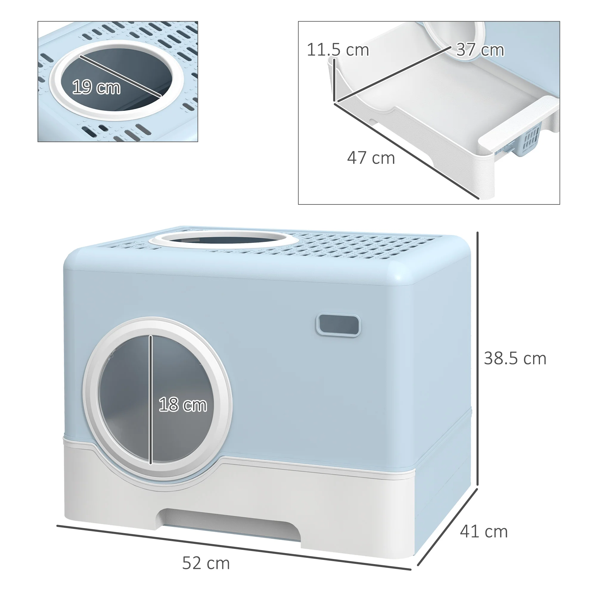 PawHut Enclosed Cat Litter Tray With Lid, Front Entry, Top Exit, Scoop - Image 5