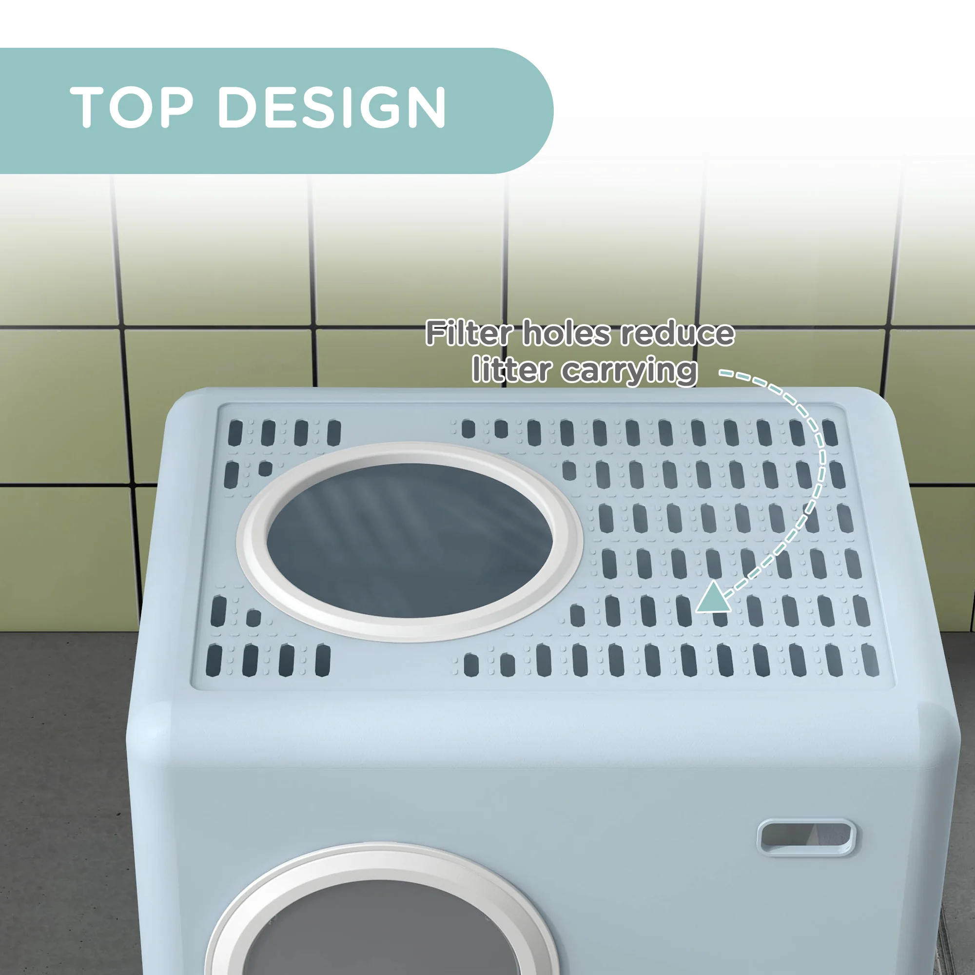 PawHut Enclosed Cat Litter Tray With Lid, Front Entry, Top Exit, Scoop - Image 6